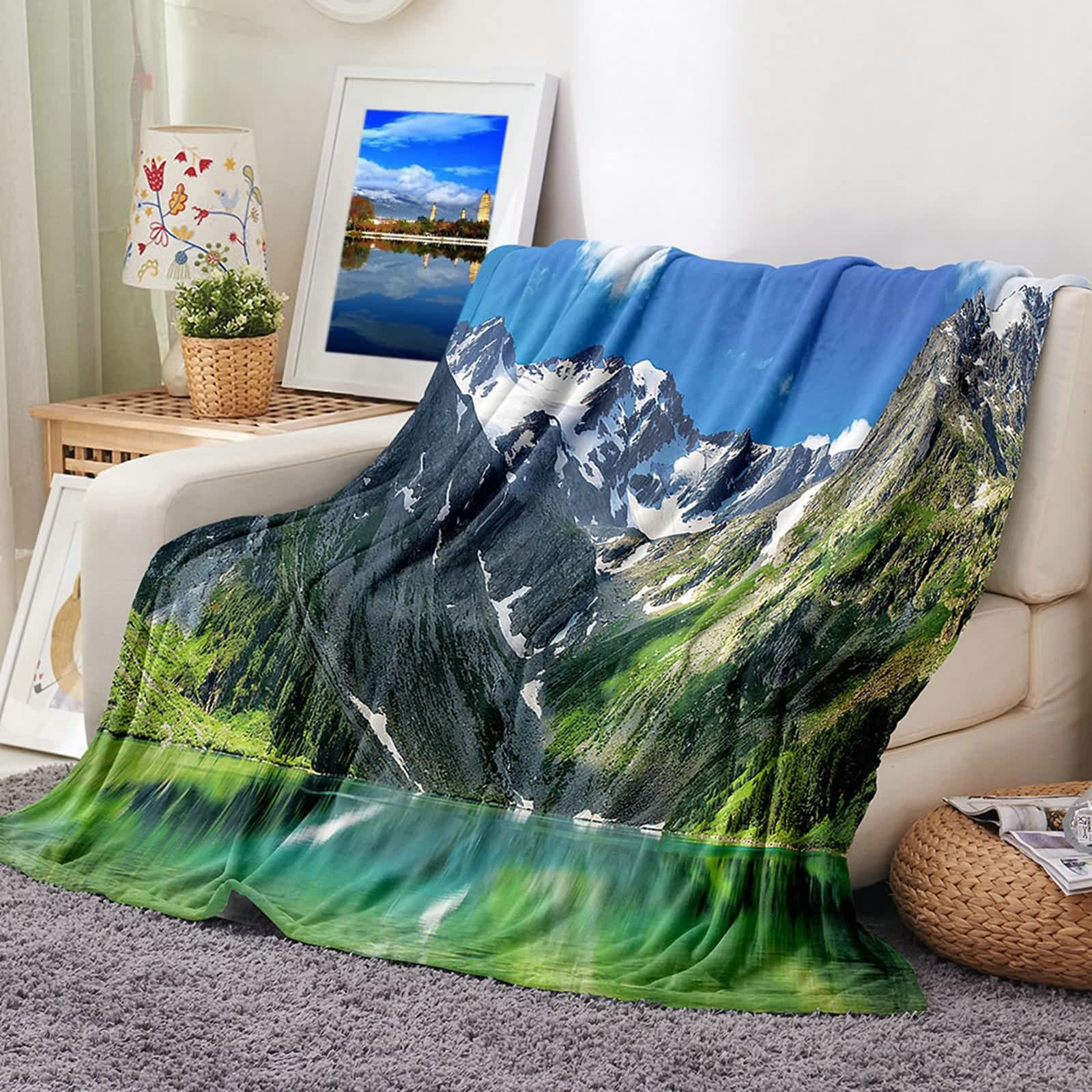 Aeici Couverture Polaire, Couverture Enfant Polaire Couverture 150x200 cm Montagne Neige Lac Couverture Canapé Cadeau pour Adultes et Enfants