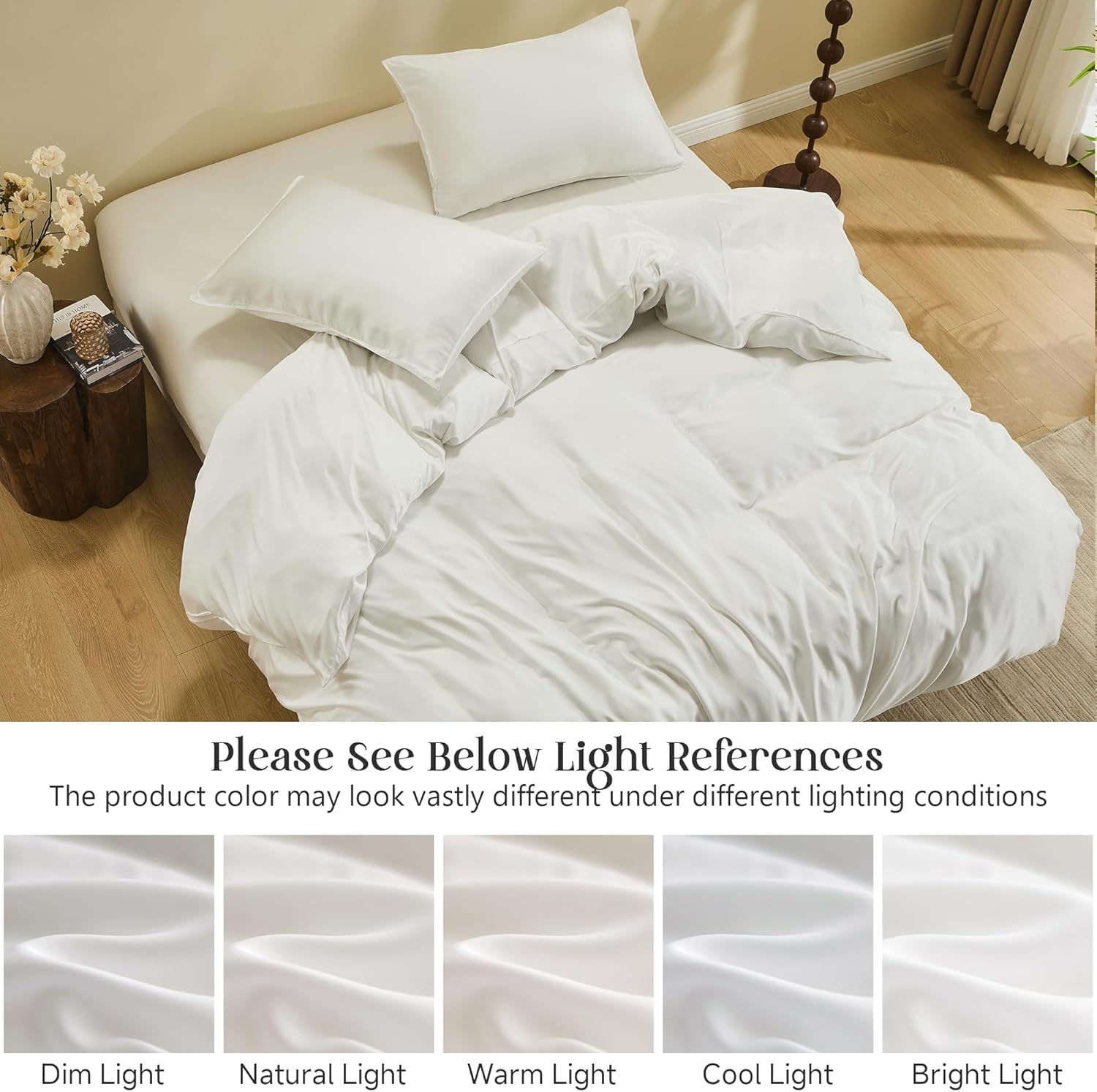 Simple&Opulence Cooling Duvet Cover Set Queen Size, 3 Pcs 100% Viscose Derived from Bamboo Hotel Luxury Silky Bedding Set, Breathable Soft Comforter Cover for Hot Sleeper with 2 Pillowcases(White)