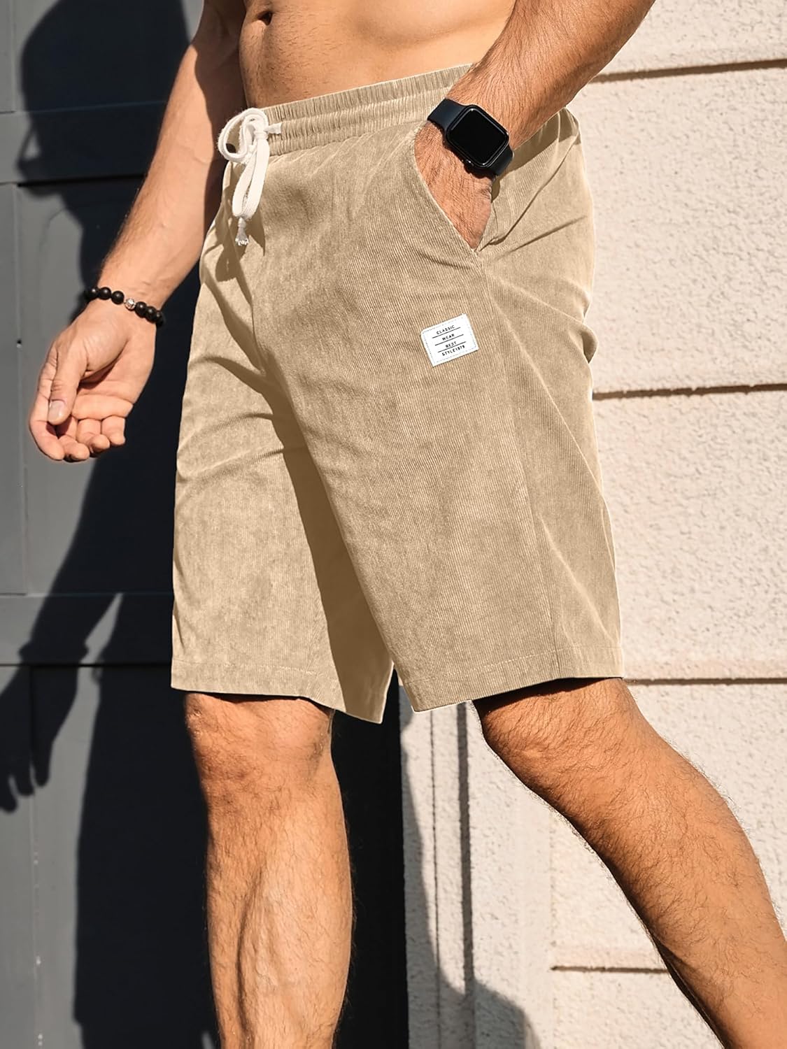 PLEPAN Mens Corduroy Shorts Casual Elastic Waist Drawstring Summer Beach Shorts - Image 6