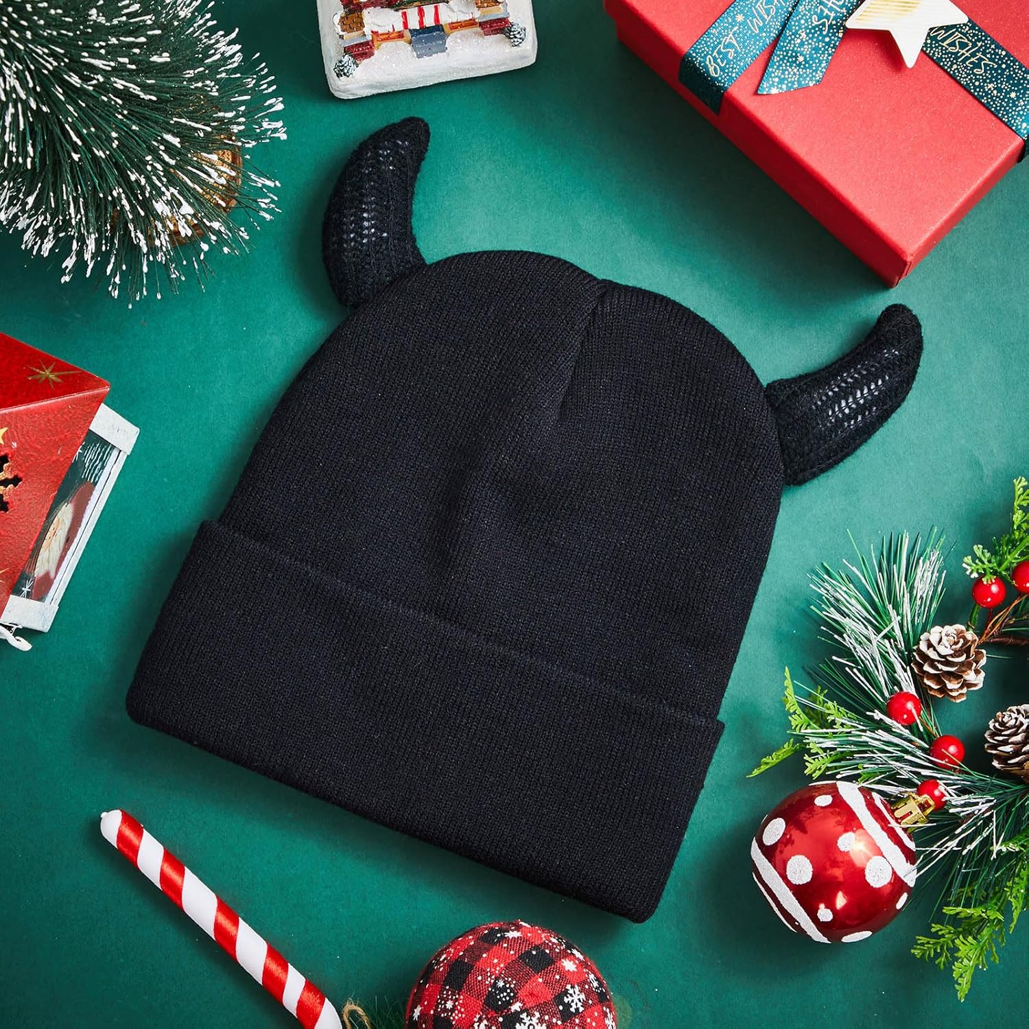 2 Pcs Winter Funny Horn Knit Beanie Hat Y2k Gothic Beanie Cute Demon Horn Kawaii Black Goth Hat for Cold Weather Women Men - Image 6