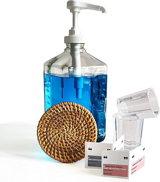 37oz Glass Mouthwash Pump Dispenser with Acrylic Cups for