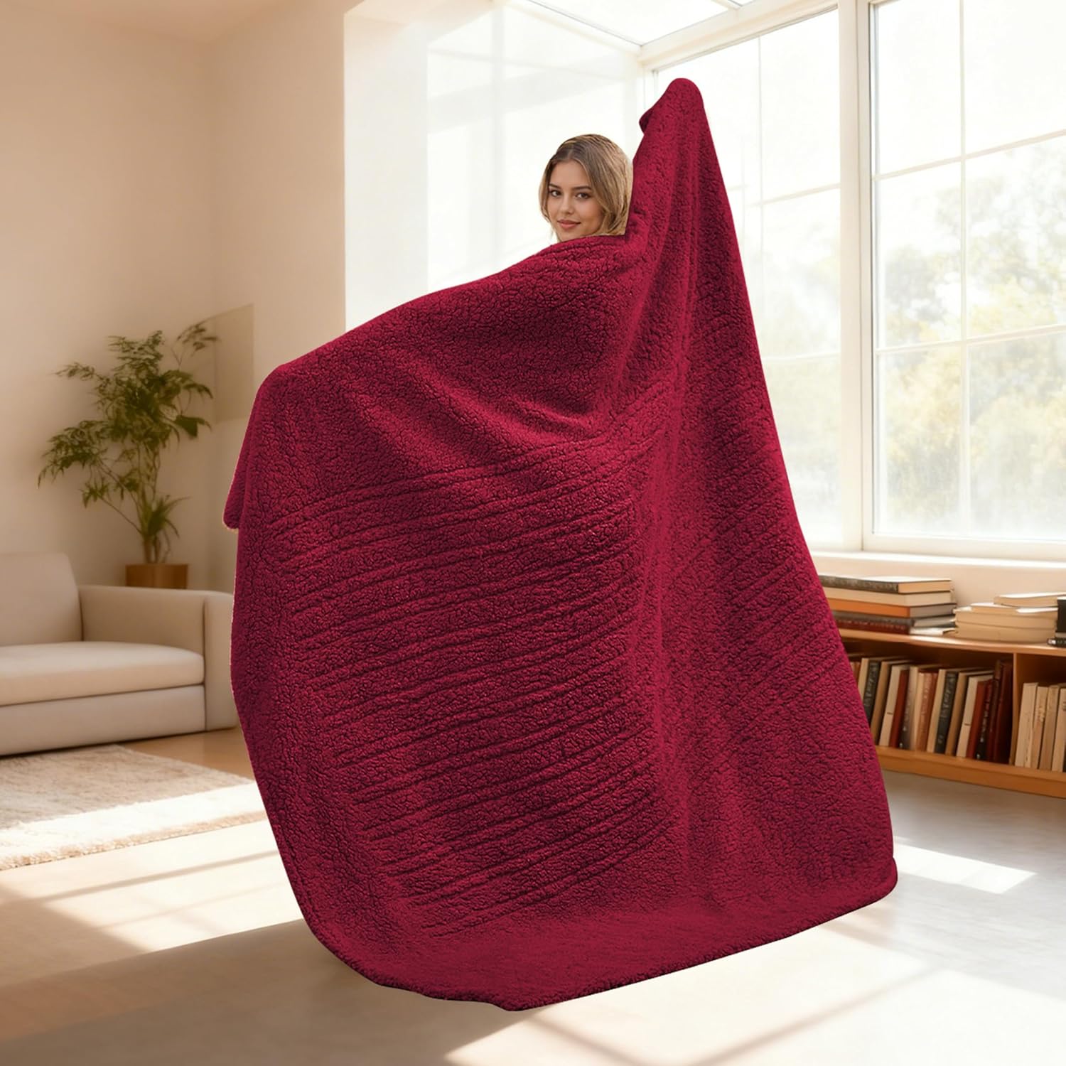 Electric Heated Blanket Throw Size 50"×60" with 9 Heating Levels & 1-10 Hs auto Off, Heating Throw Double Sided Sherpa, Energy Efficient, Machine Washable, for Couch & Office, Red - Image 7
