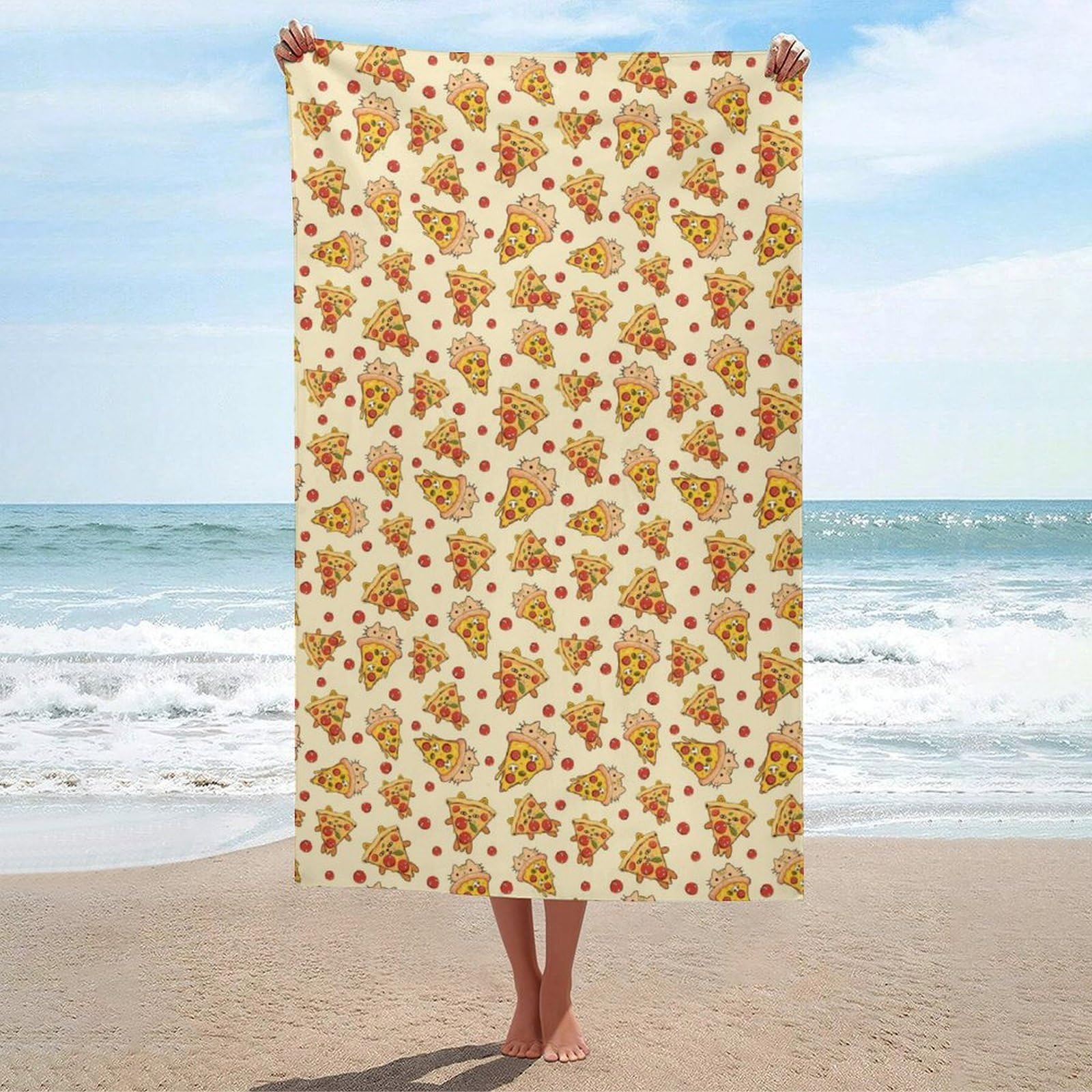 Anceky Bath Towel Quick-Dry Large Pizza Cat Beach Towels Soft Absorbent Bath Towel for Travel Swimming Gym 31 X 51 in