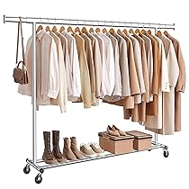 SONGMICS Stand Appendiabiti con Ruote, Attaccapanni Estensibile per Carichi Pesanti, Portata Totale 150 kg, 45 x (160-200) x 161,5 cm, Facile da Montare e Spostare, Argento HSR175E01