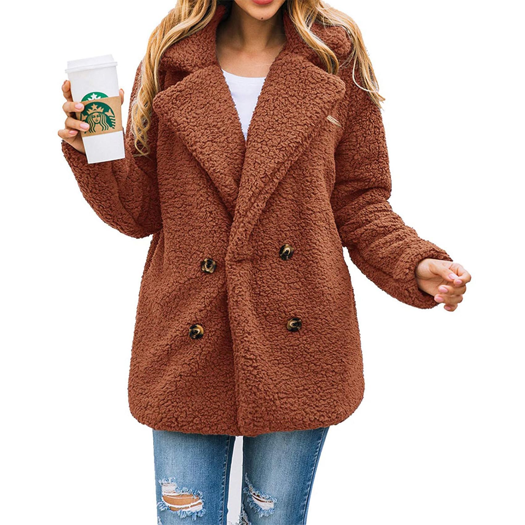 prettygarden Women's Fashion Long Sleeve Lapel Zip Up Faux Shearling Shaggy Oversized Coat Jacket with Pockets Warm Winter (Z-Brown, Large)-picture-35