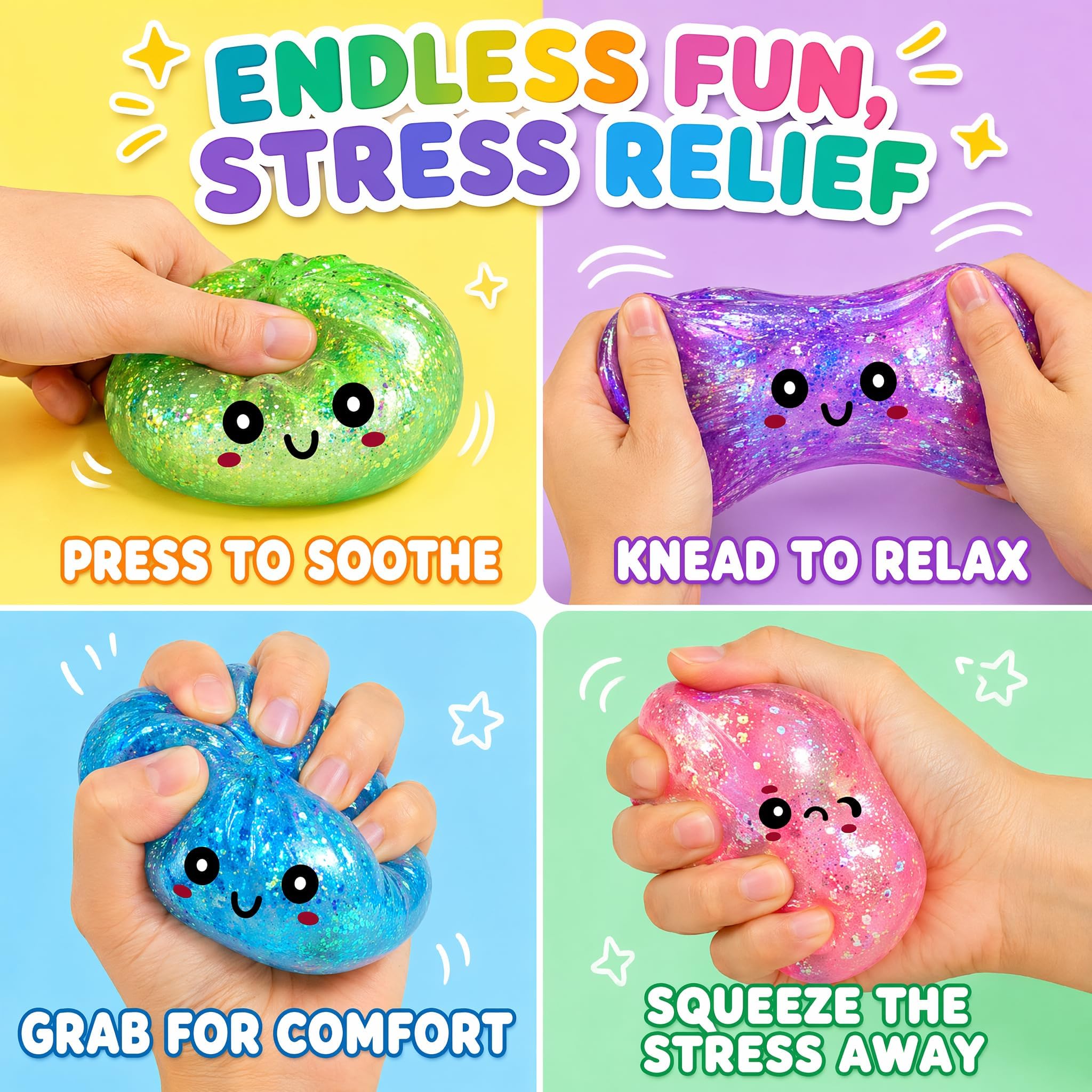 Dumpling Squishy, 4 Stück Glitter Dumpling Squishy Set | Anti Stress Bälle Fidget Spielzeug für Kinder Erwachsene, Dumplings Squishies Fidget Toys für Stress Relief, Fidgets Gifts