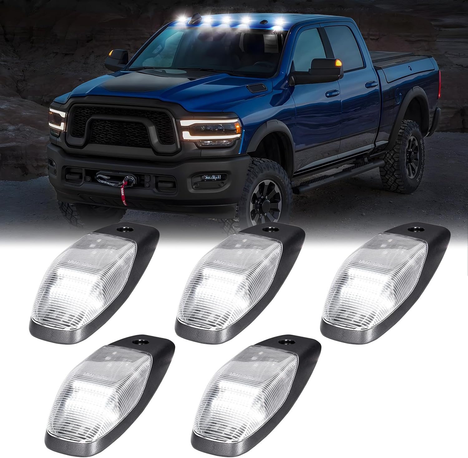 R&F Auto Cab Lights Compatible with 2019 2020 2021 2022 2023 2024 2025 2026 RAM 2500/3500/4500/5500 LED Roof Cab Lamp Clear White Lens Pickup Trucks Roof Marker Light