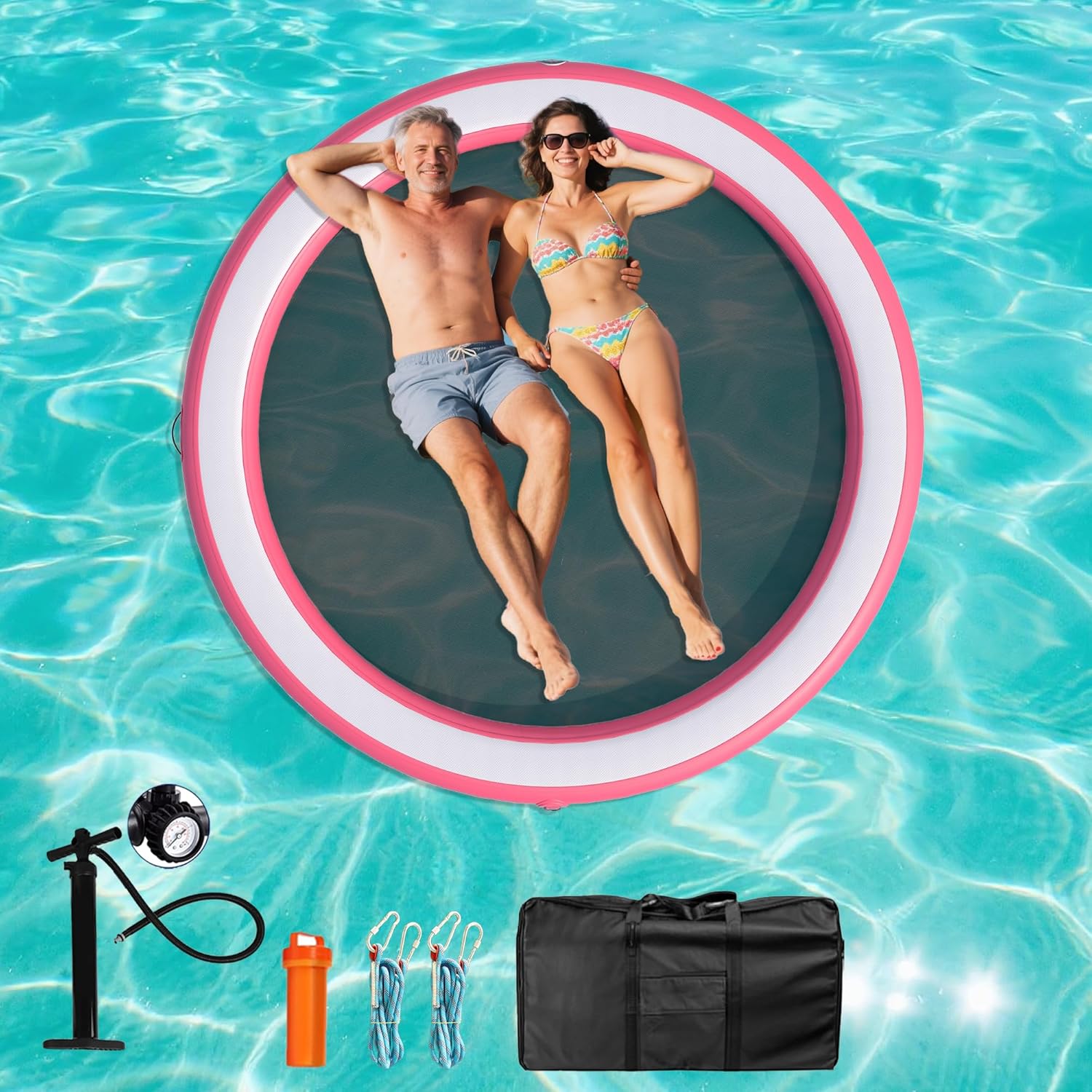 ALIFUN Inflatable Floating Dock 6 Inches Thick Inflatable Pool Raft Air Platform Island Mat with None-Slip Surface for Pool Beach Ocean Lake Safety Ropes Quickdry Mesh PFBblue180 DY-Pink/8ft Circle(240*240cm)