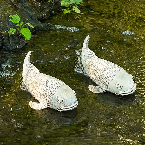 Miniatura 2 de Juego de 2 decoraciones de peces Koi, grandes estatuas de jardín al aire libre, accesorios de estanque, decoración de patio, arte de escultura de