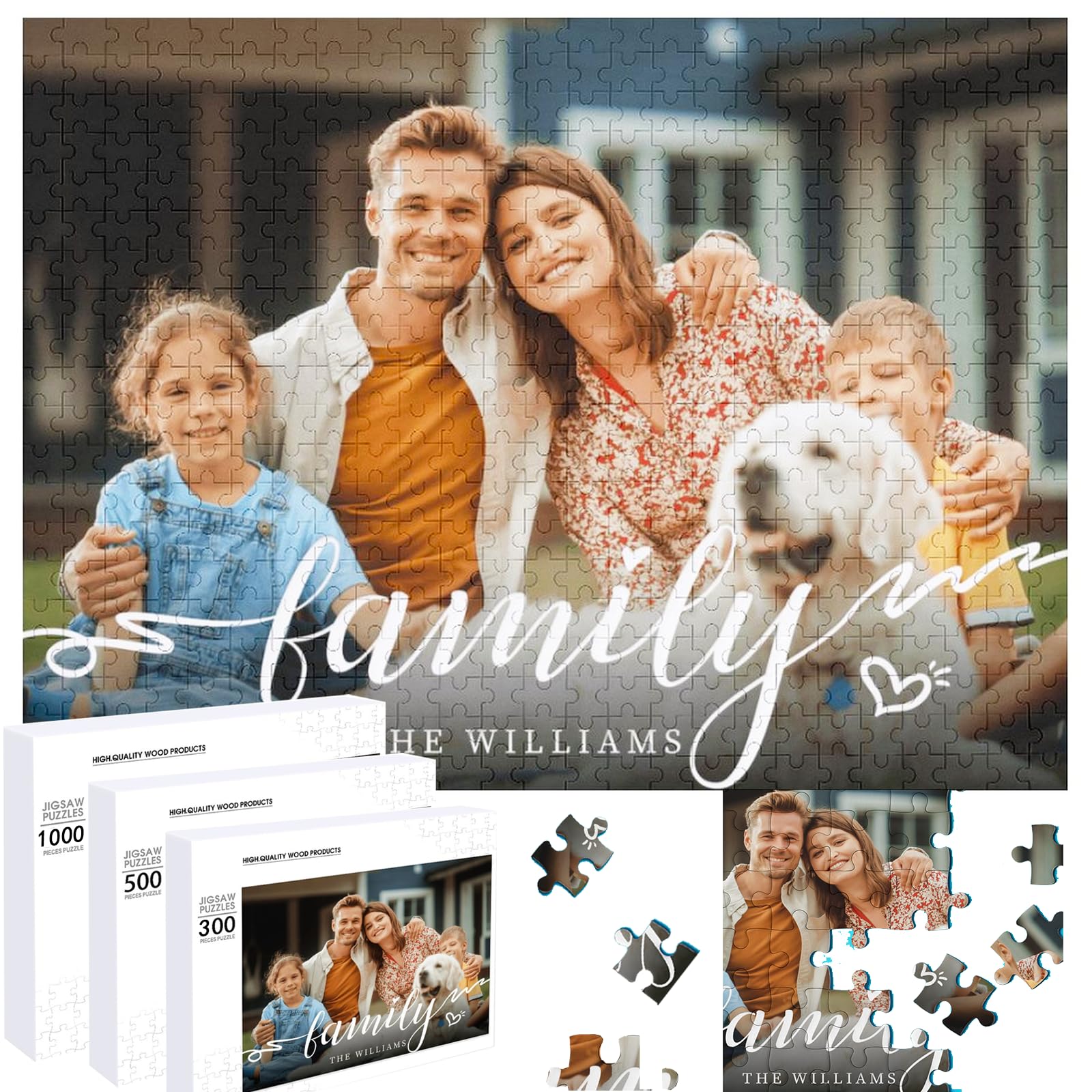 Custom Puzzle from Photos 1000/500/300 Pieces, Customized Jigsaw Puzzle for Husband/Wife, Christmas Puzzles Gift for Men/Women, Personalized Wooden Puzzles for Adult Kids Family Couples Lovers