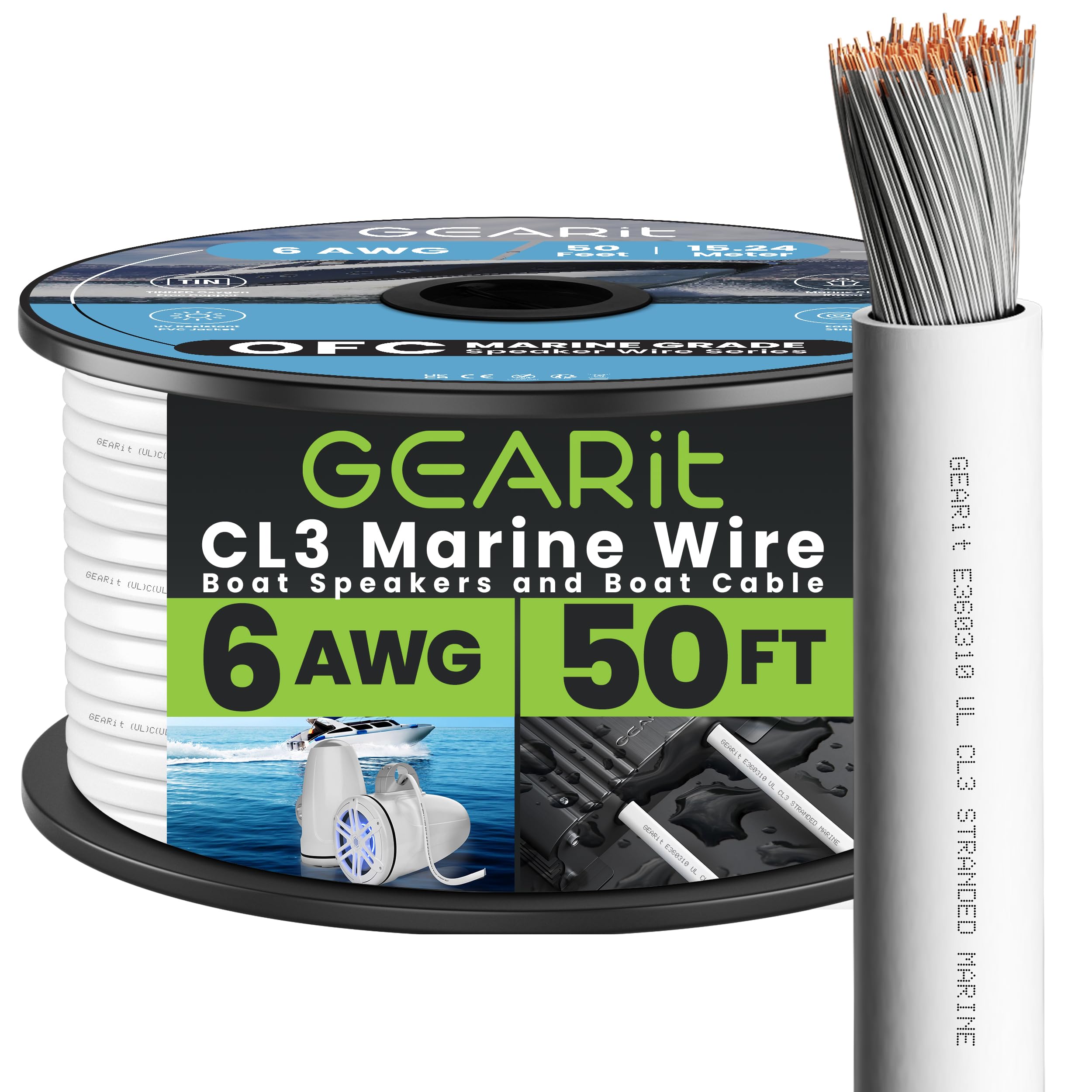 GEARit 6 Gauge Marine Wire, Primary 6 AWG (50ft) Marine Grade Tinned Copper Oxygen Free for Boat, Automotive, RV, Camper, Trailer, Electrical