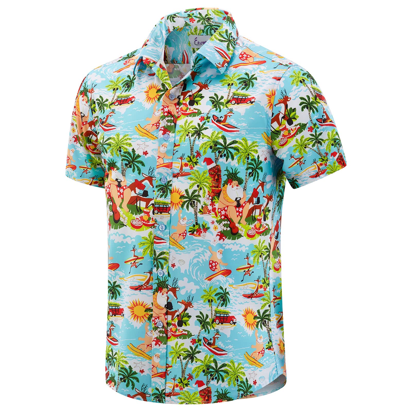 EUOWMen's Hawaiian Shirt Short Sleeves Printed Button Down Summer Beach Dress Shirts