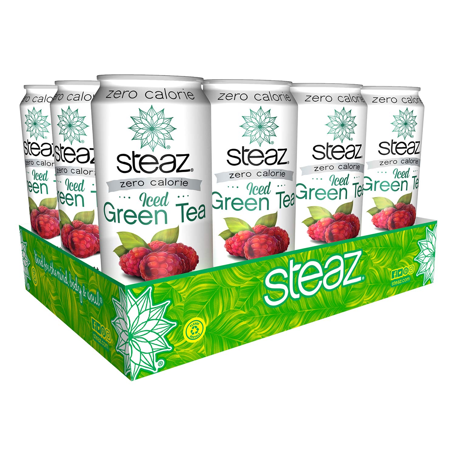 Steaz Iced Green Tea Beverage, Raspberry Zero Calorie, 16 Ounce (Pack of 12)