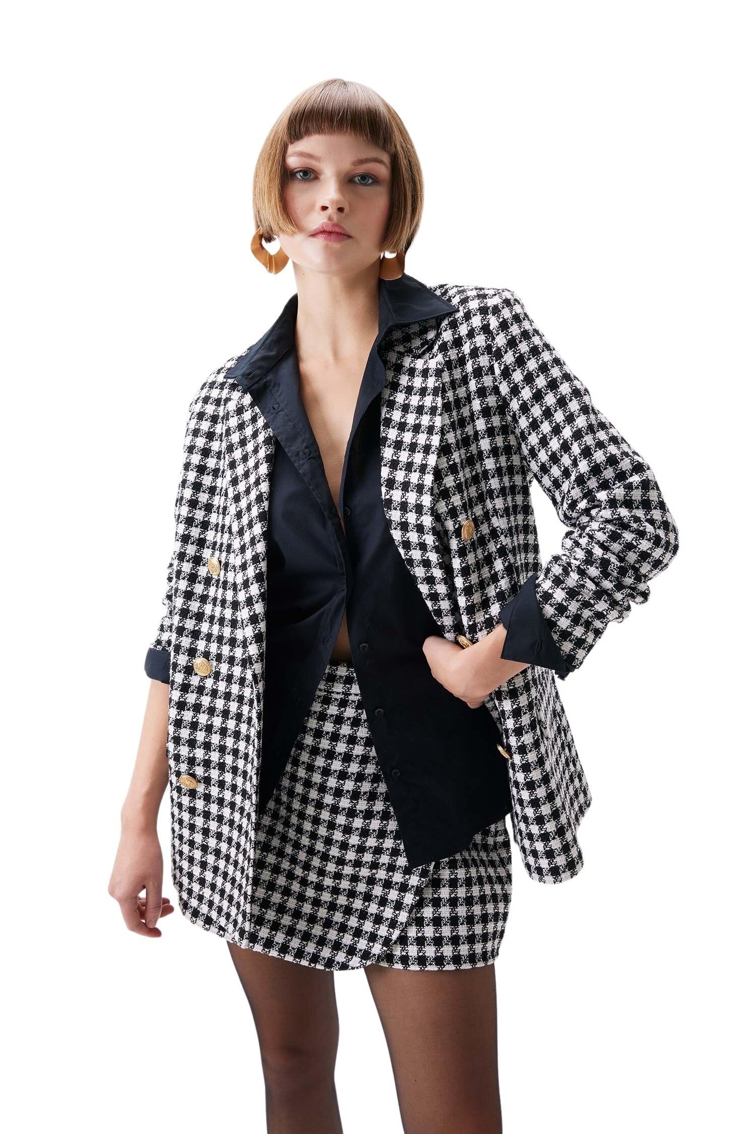 Kadın Oversize Fit Tweed Blazer