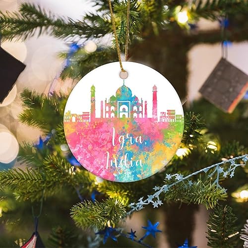 Miniatura 6 de Adornos de Navidad 2023 India Agra, adornos de Navidad, orgullo estatal, adorno patriótico, recuerdo de Estados Unidos, pintura callejera, edificio