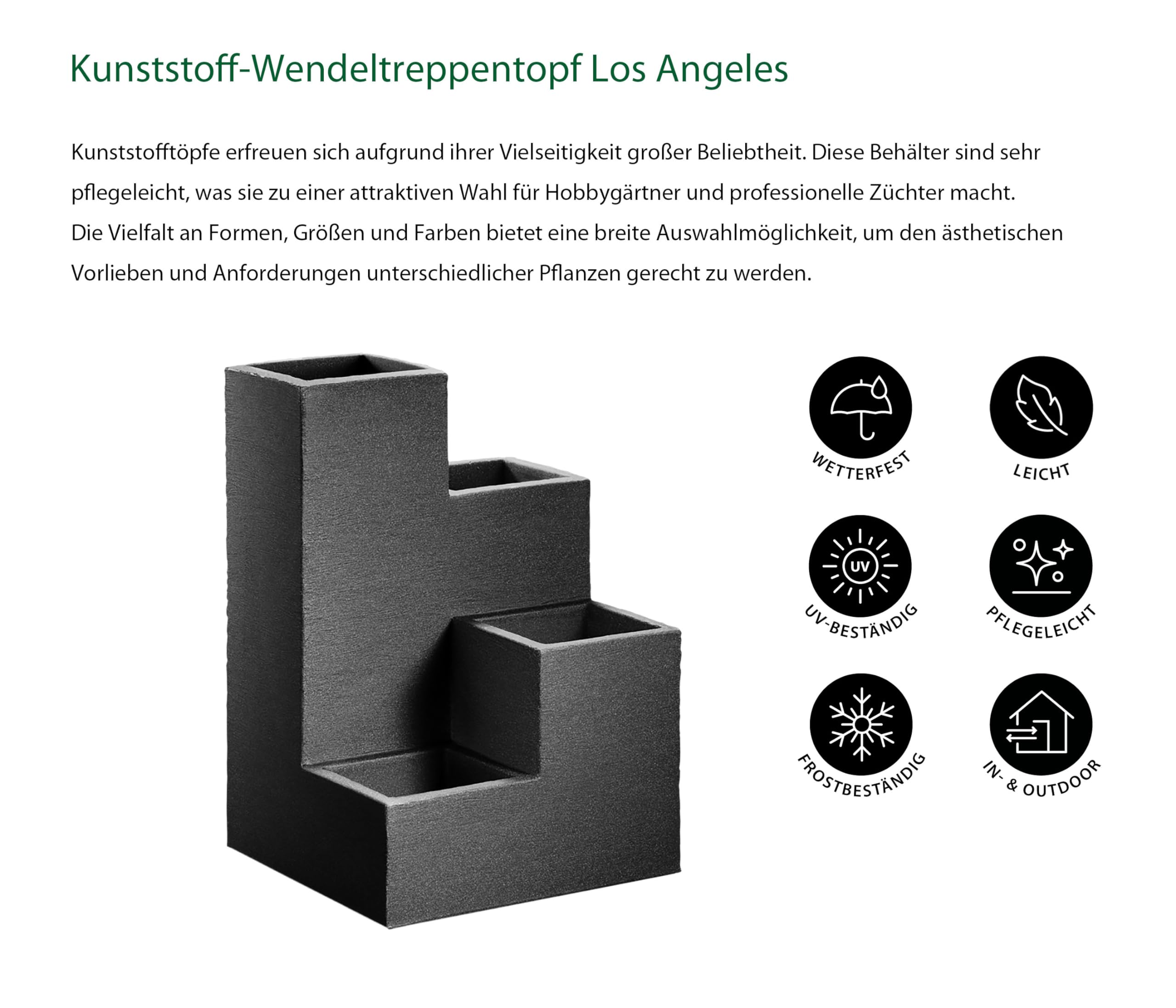 Dehner Wendeltreppentopf Los Angeles, ca. 40 x 60 x 40 cm, Kunststoff, anthrazit