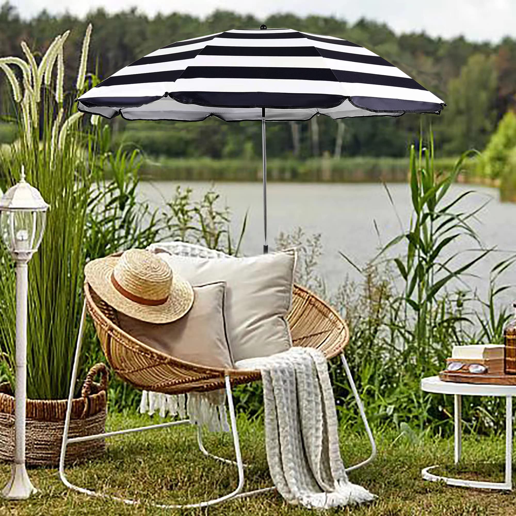 Zestaw 2 parasoli przeciwsłonecznych do krzeseł z regulowanym zaciskiem, z klipsem na parasol, mocowanie do krzeseł tarasowych, krzeseł plażowych, leżaków, wózków golfowych (w paski, 2