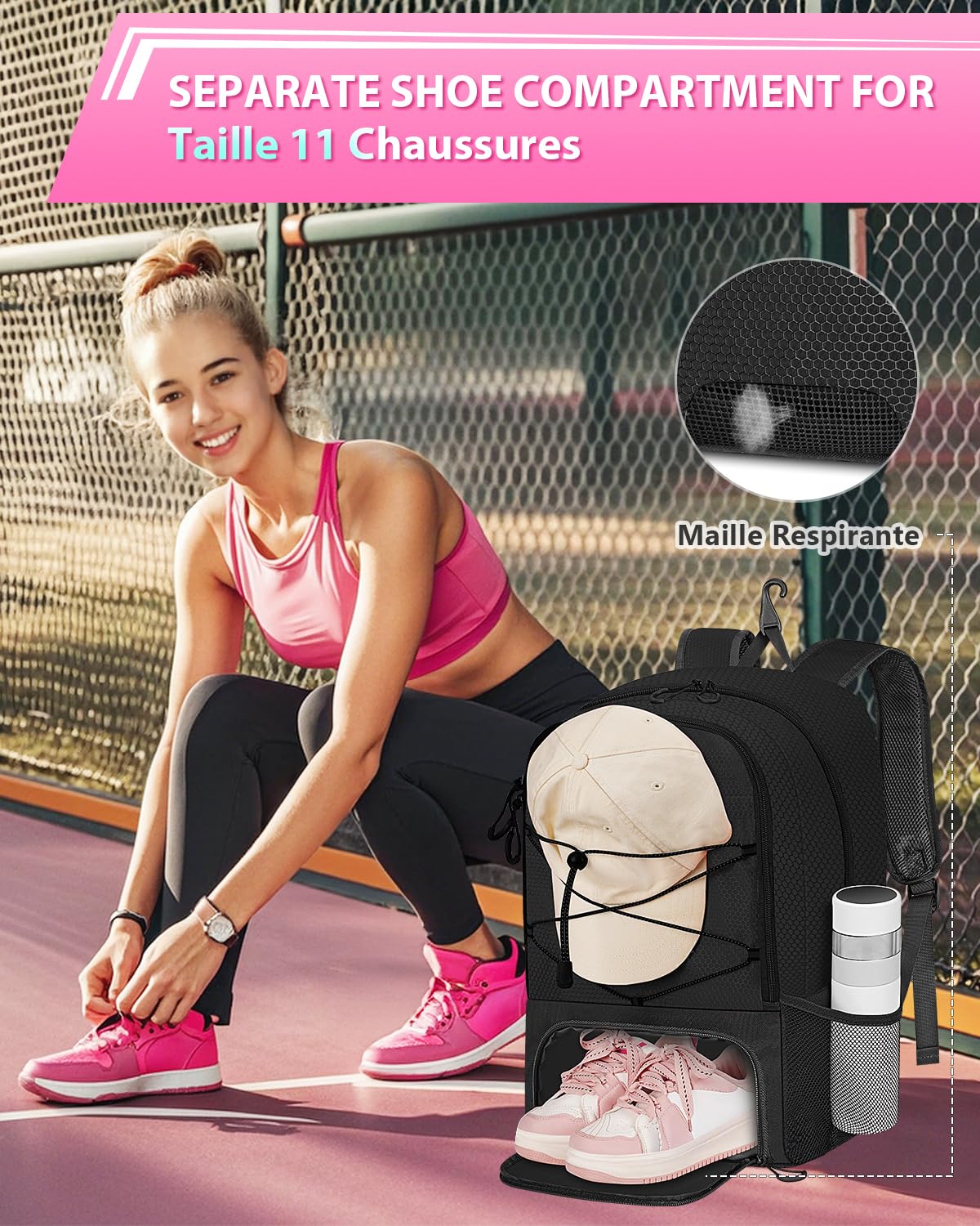 MATEIN Sac à Dos Football avec Compartiment à Chaussures Étanche pour Ordinateur Portable 15,6 Pouces, Noir