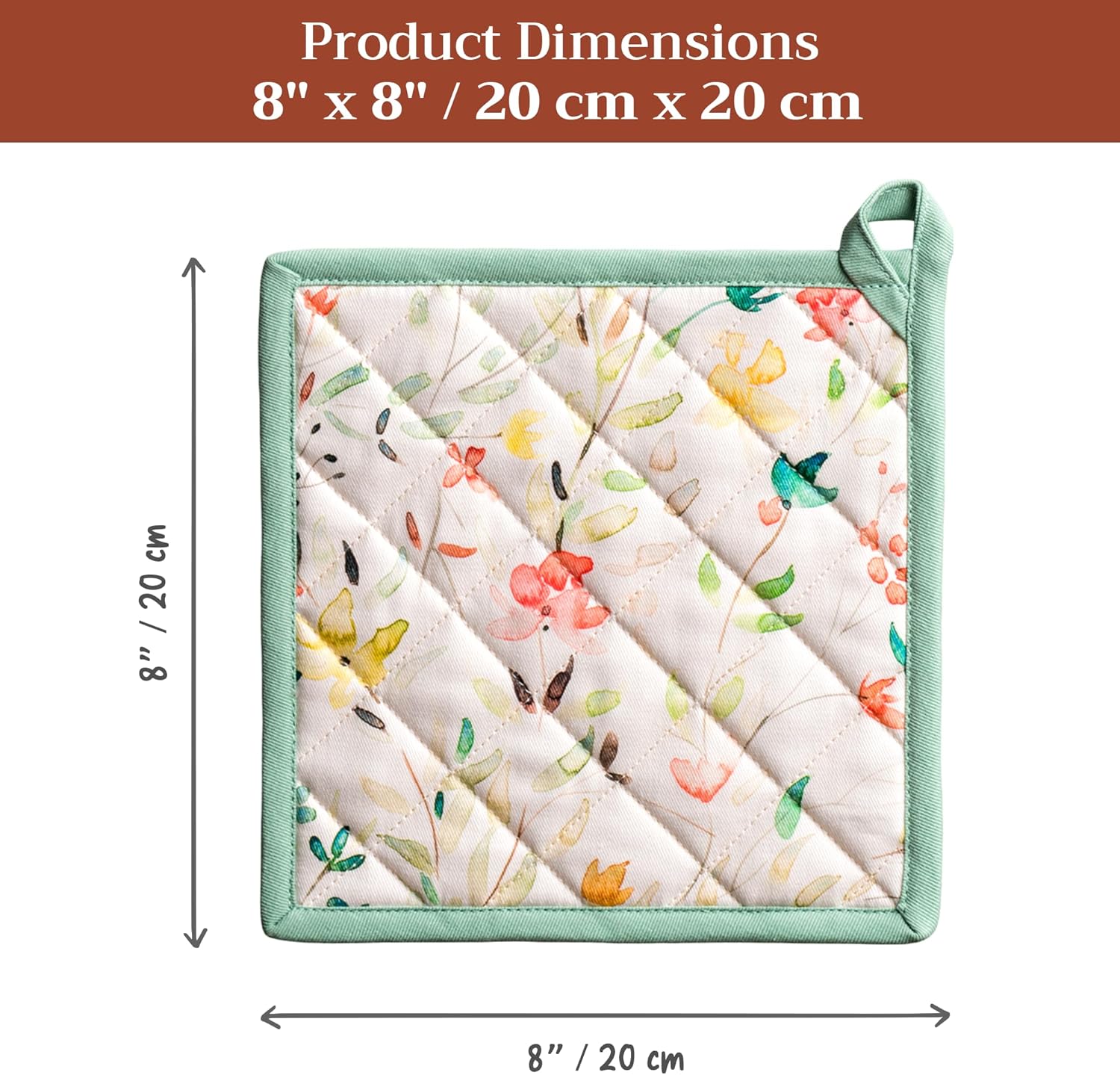 Maison d' Hermine Pot Holders 100% Cotton Heat Resistant Potholders 8" x 8" Hot Pads with Loop BBQ Cooking Baking Gifts for Mothers Day Handling Hot Pans Spring/Summer (Pack of 2, Colmar)