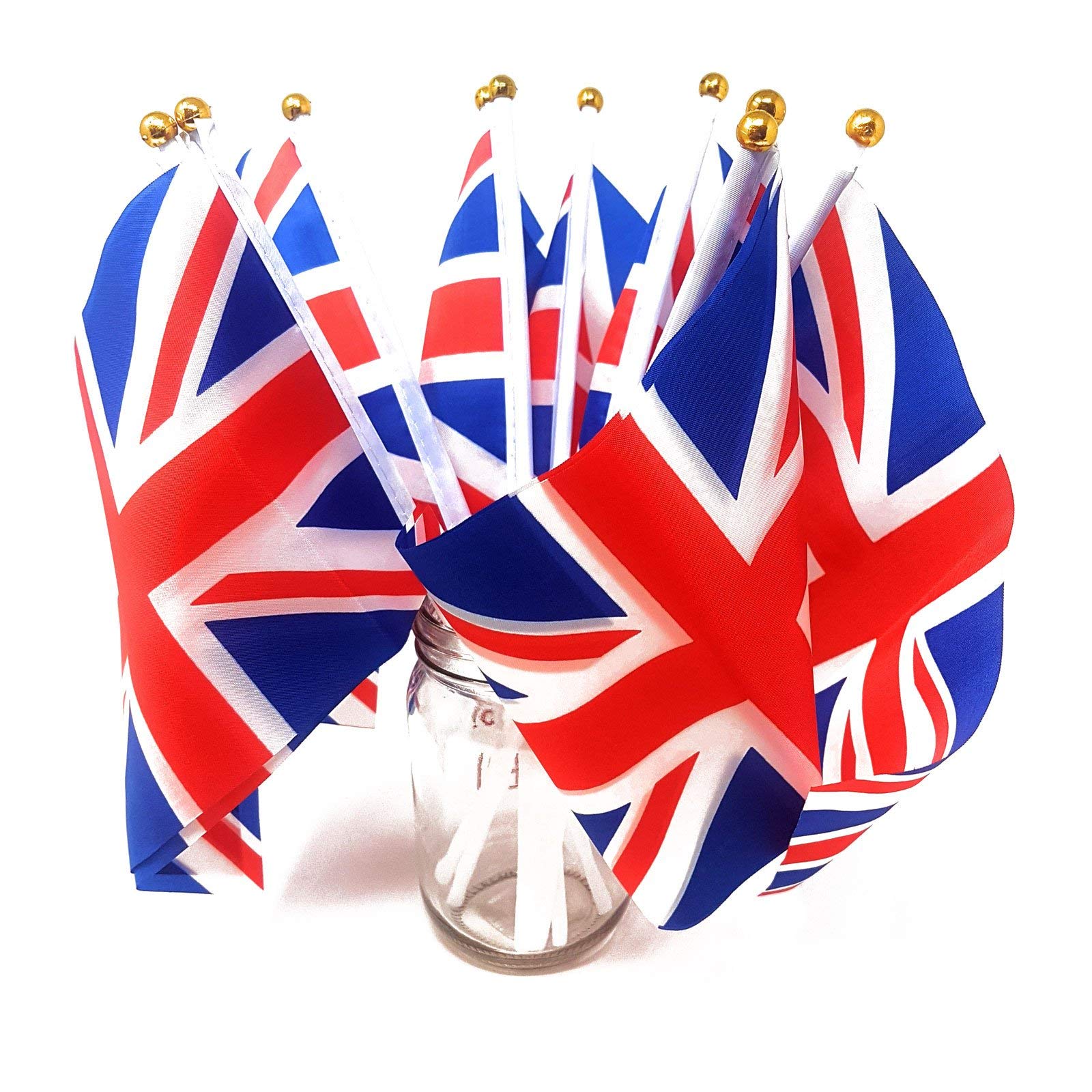 WS UK Mini Handheld Flags with Waving Sticks [Union Jack, Pack of 10]