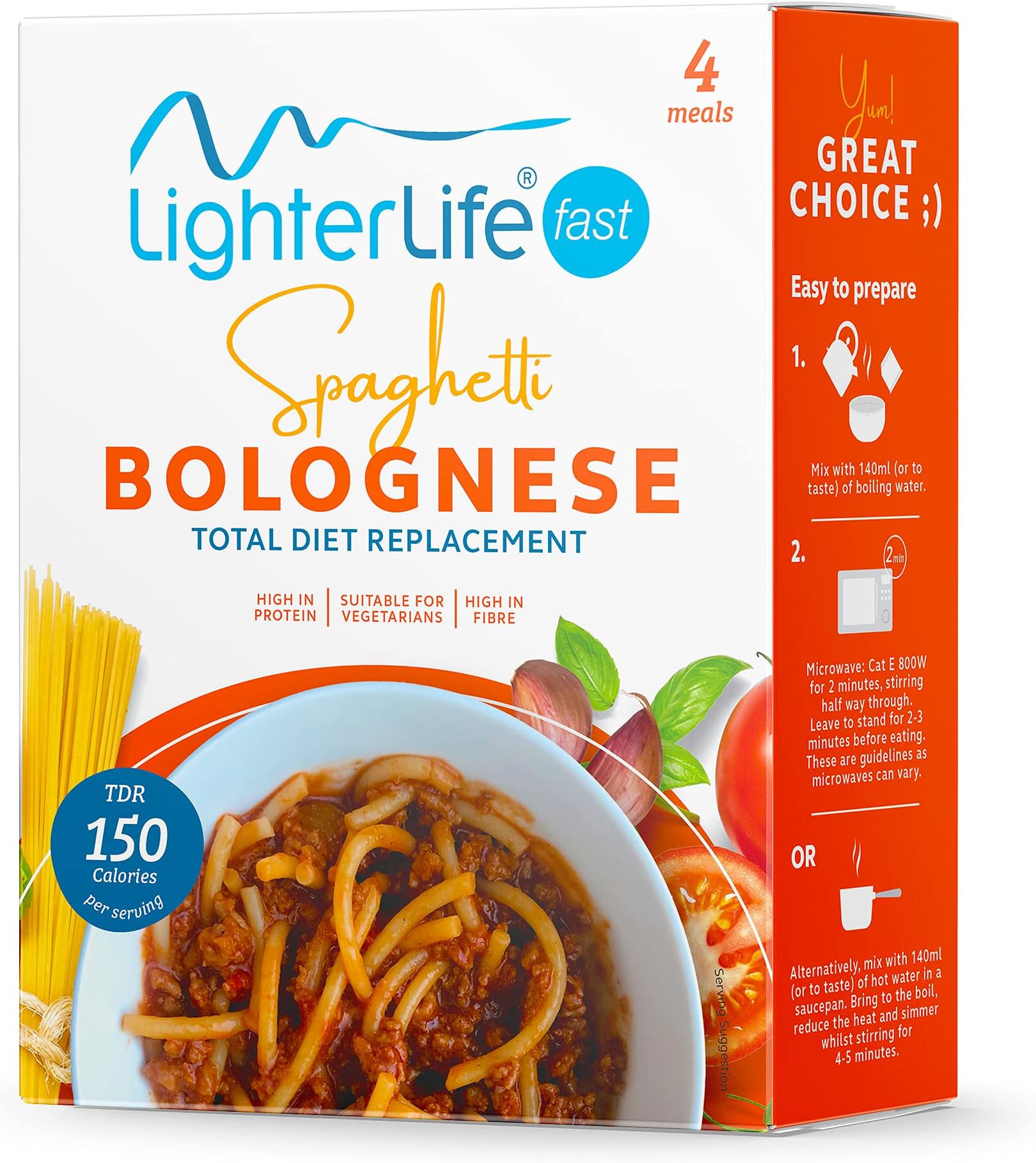 LighterLife Spaghetti Bolognese, High Protein Meal Replacement with 25% of RDA vitamins and minerals, 4 x 40g Servings per box