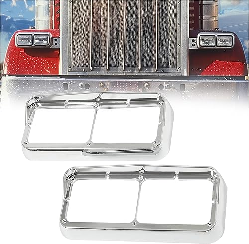 KUAFU Bisel cromado para faros delanteros compatible con Kenworth T400 T600 T800 W900B W900L Peterbilt 378 379 Western Star 4900 Freightliner FLD