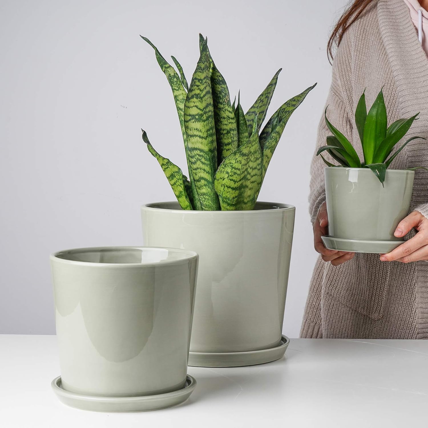 Ceramic Planter Pots for Plants - POTEY 056211 8.7 Inch Glazed Ceramic Planters Indoor Plants Minimalist Modern Home Decoration Container Plant Pots Outdoor with Drainage Hole(Plants NOT Included) : Patio, Lawn & Garden