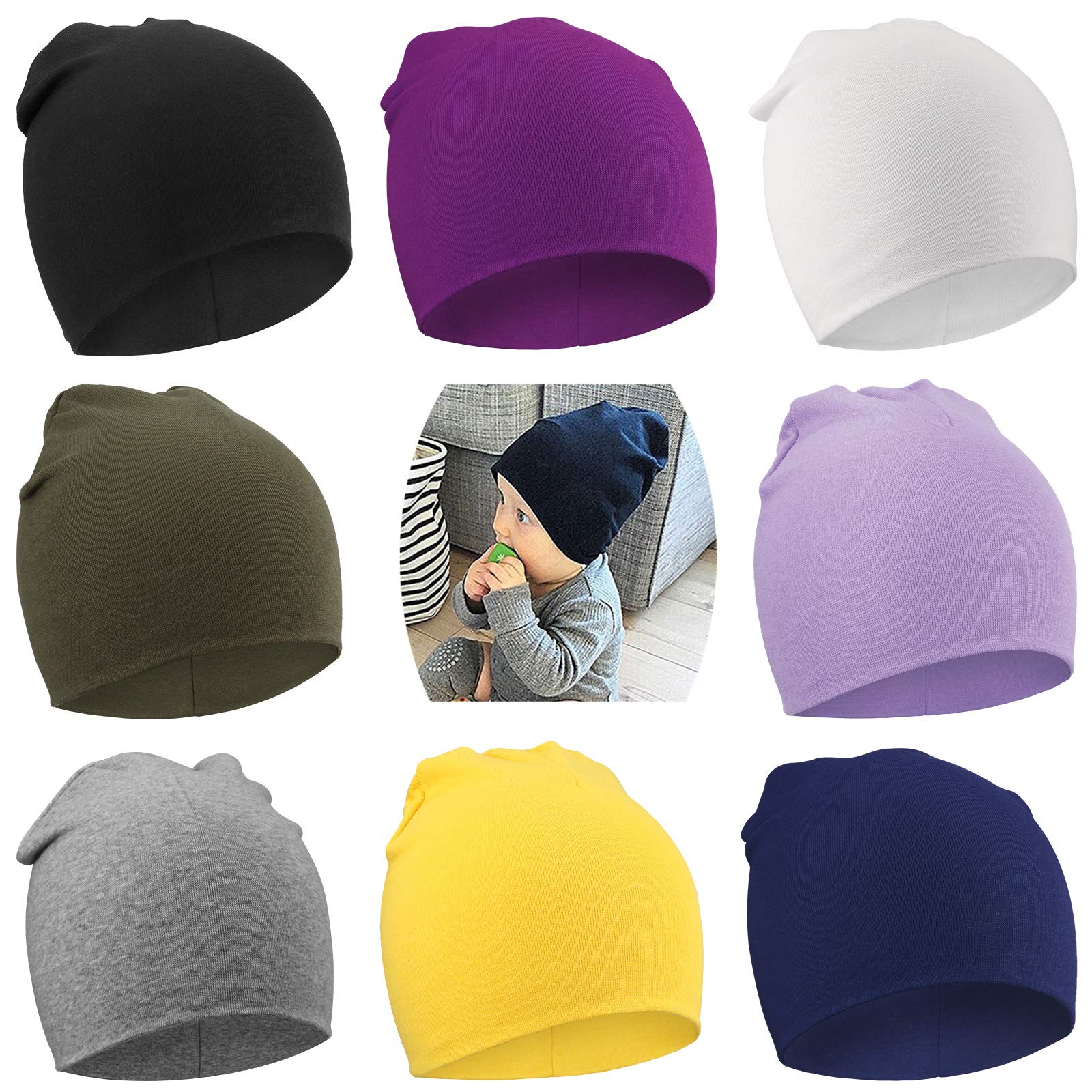 DRESHOW 8 Pieces Baby Beanie Newborn Toddler Soft Cute Knit Hat Hospital Hats for Baby Boys Infant Cap Beanies