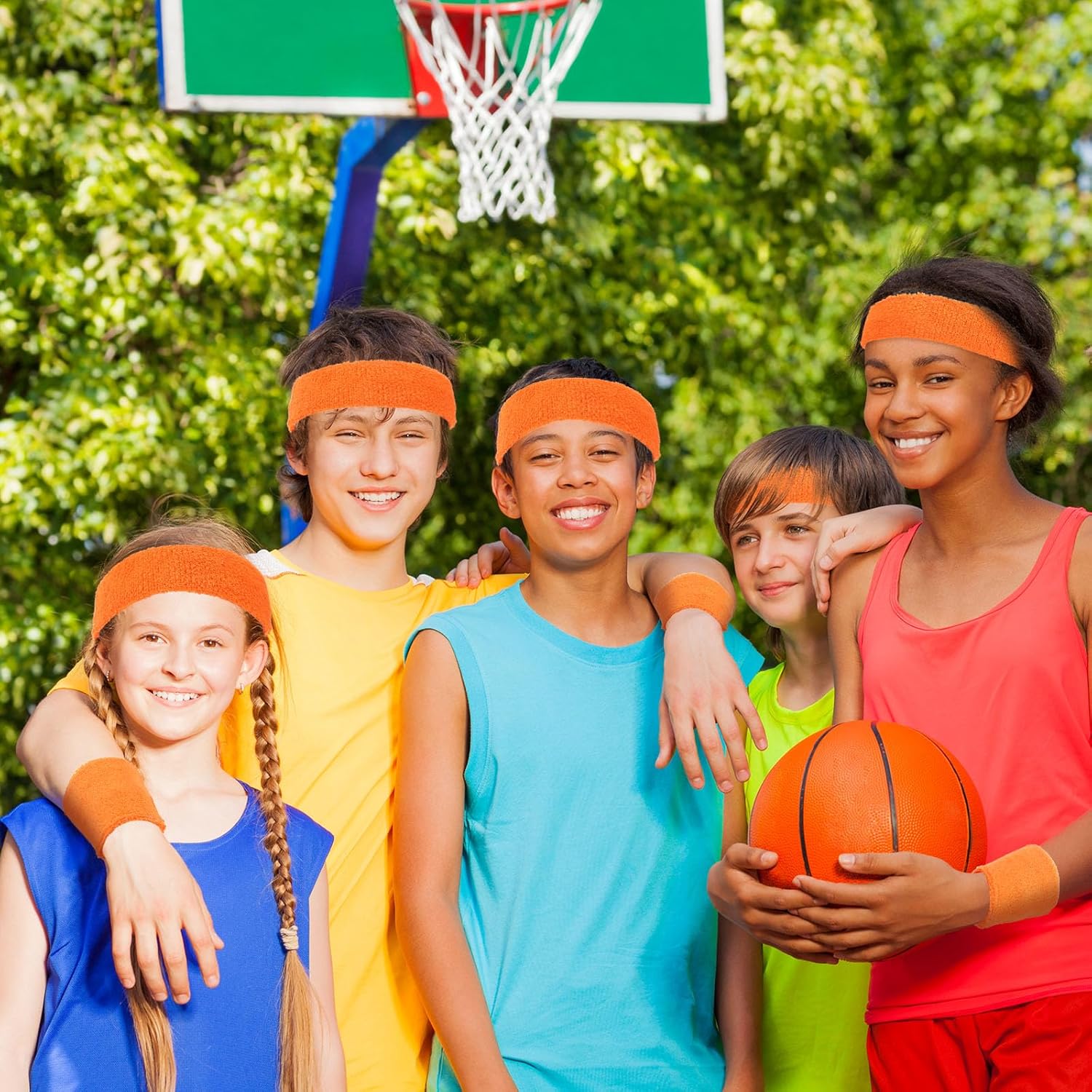 Bememo 36 Pcs Neon Sweatbands Set for Kids 12 Headbands 24 Wristbands Bulk Sports Sweat Bands Athletic for Children Basketball Tennis Running Gym Student Gifts Glow Party - Image 6