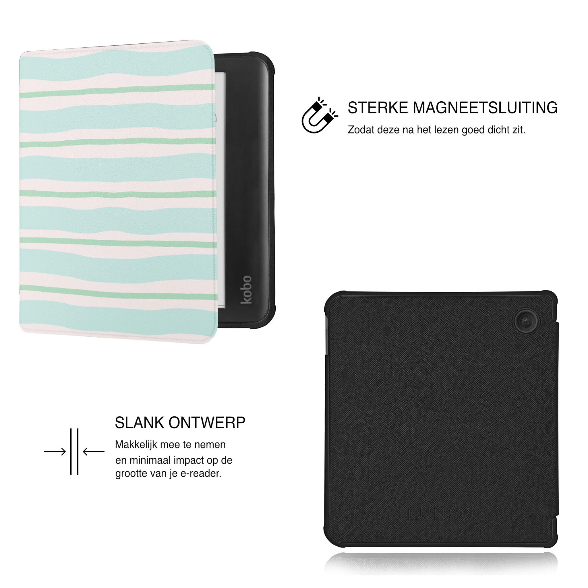 Lunso Compatible avec Kobo Libra Colour Case (7 pouces) - Vegan Saffiano Cuir Sleep Cover - Soft Surf
