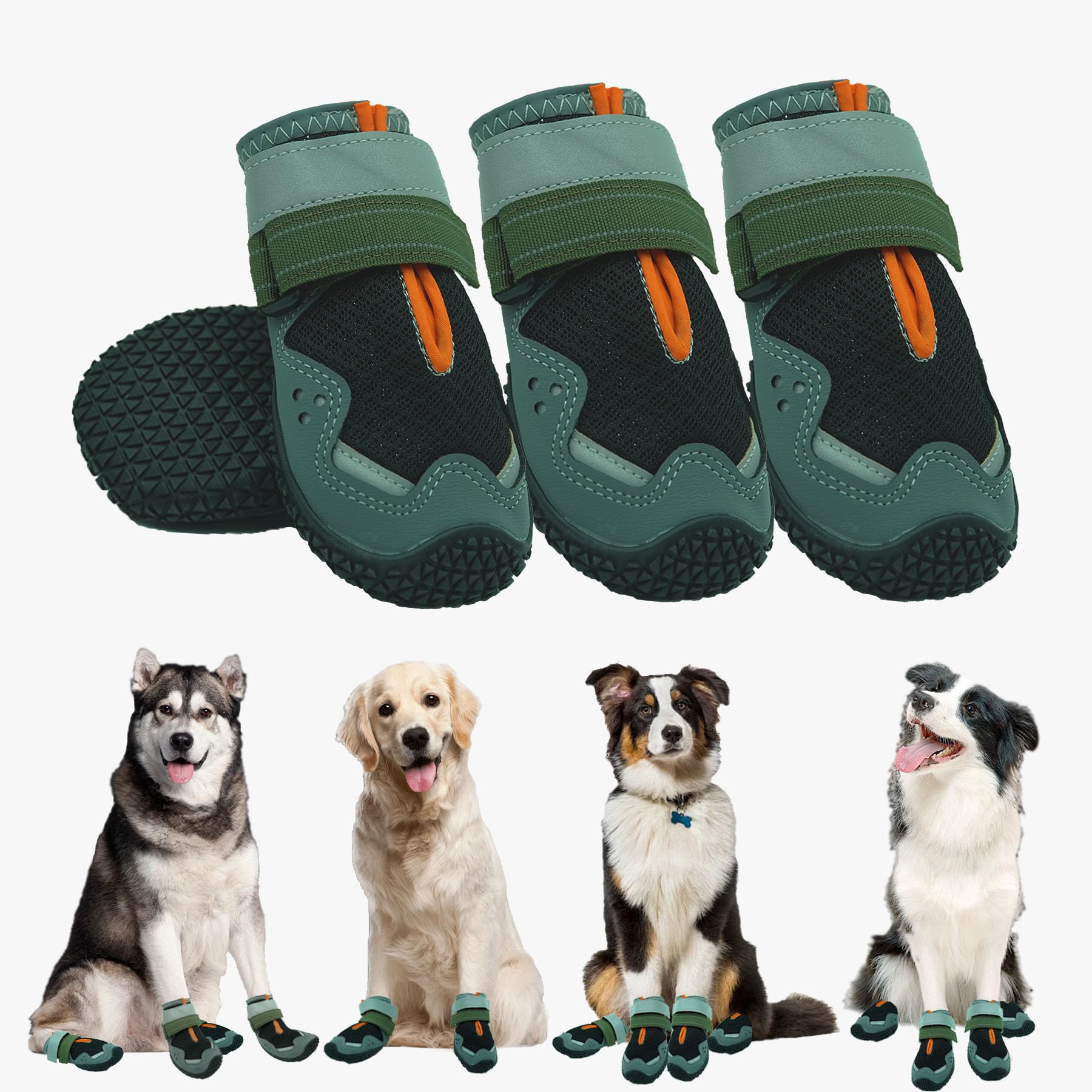 OPUIMCD Dog Shoes for Large Medium Small Size Paw Protector, Mesh Breathable Pet Booties Summer Hot Pavement Waterproof with Anti Slip Rubber for Hardwood Floors Outdoor Running Winter Snow (Black)
