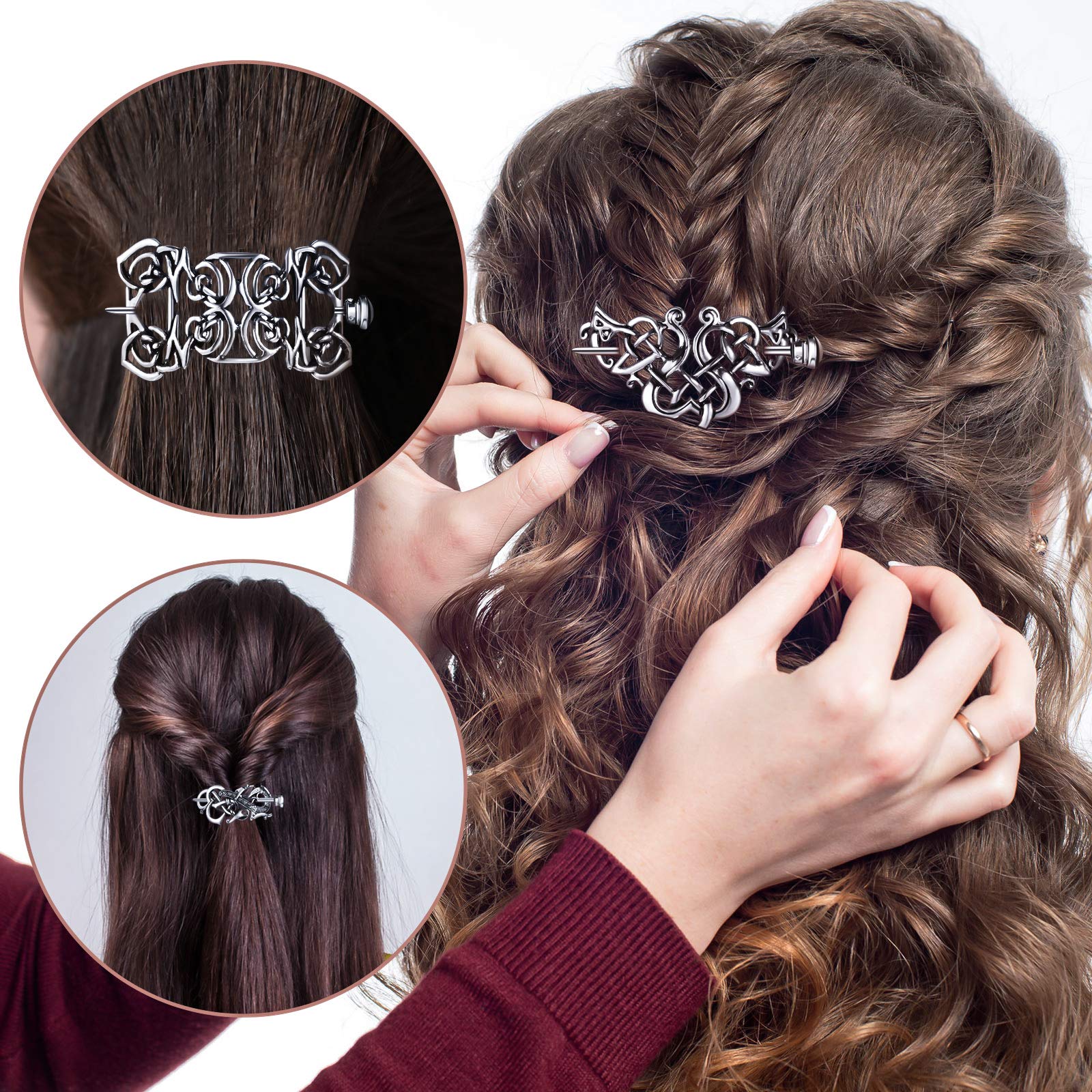 6 accesorios de metal vintage celta para el cabello, toboganes de nudo, pasadores, alfileres, regalo de vacaciones para mujeres (plateado) 7