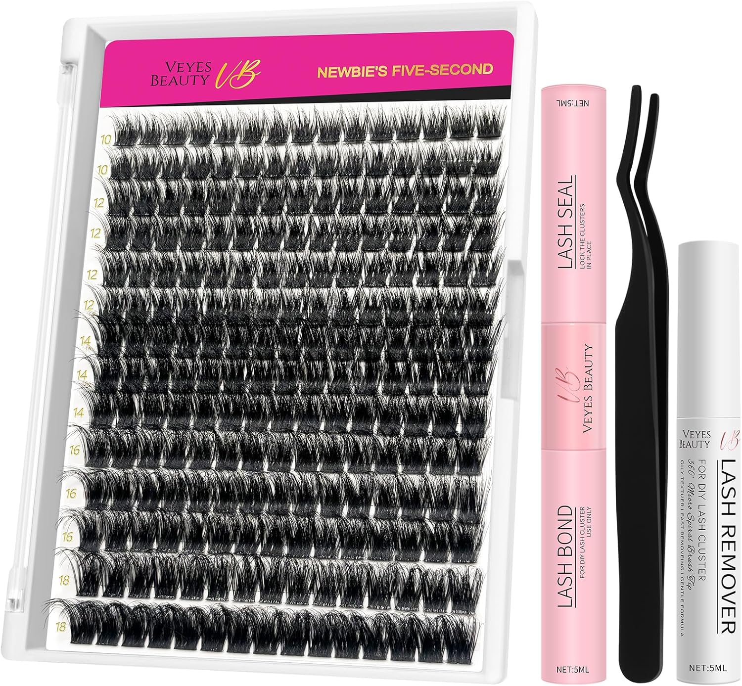 VEYESBEAUTY Individual Eyelash Clusters 3D Wispy 10-18mm Mix Cluster Lash Extensions Kit (Xtreme Kit, 10-18mm)
