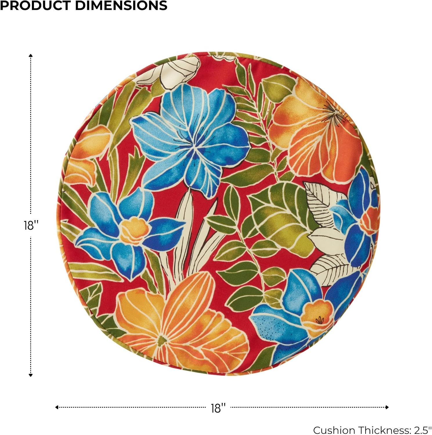 Set of 2 Outdoor 18 inch Round Patio Dining Chair Pads – Comfortable Fiber-Filled Seat Cushions with Ties, Reversible Polyester Fabric - Aloha Red Floral