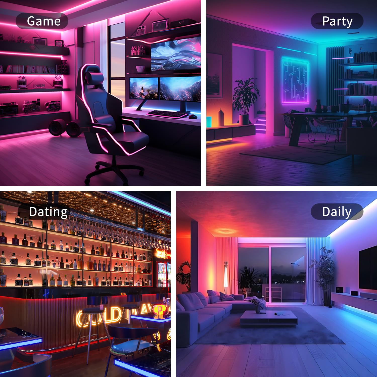Striscia RGB COB con telecomando 5m ad alta densità DC 24V Band 2880 LED dimmerabile Certificazione UL striscia FCOB CRI 90+, illuminazione colorata per decorazione della stanza