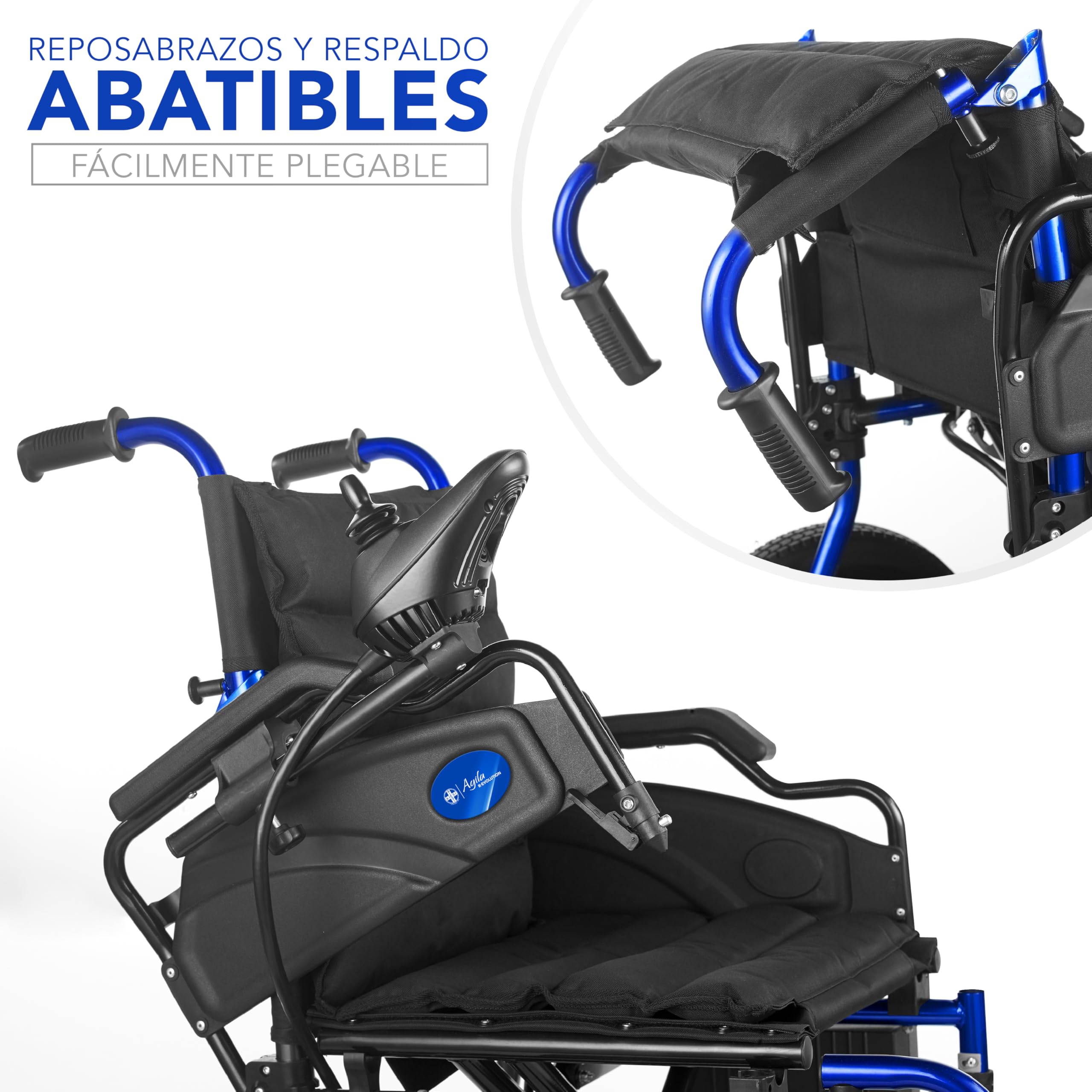 AIESI® Silla de Ruedas eléctrica plegable para personas mayores y discapacitadas AGILA R-EVOLUTION, Reposabrazos y respaldo plegables, Reposapiés extraíbles, Garantía 24 meses