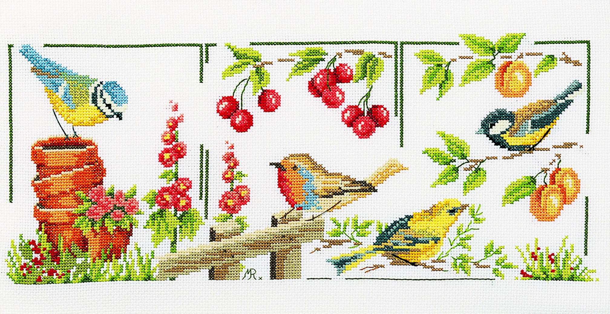 Oiseaux de Jardin kit point de croix de haute qualité 30 x 50 cm