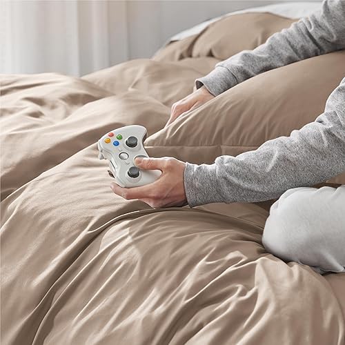Miniatura 3 de Bedsure Funda de edredón caqui, tamaño King, de suave microfibra cepillada, para niños, con cremallera, 3 piezas 1 funda de edredón (104 x 90