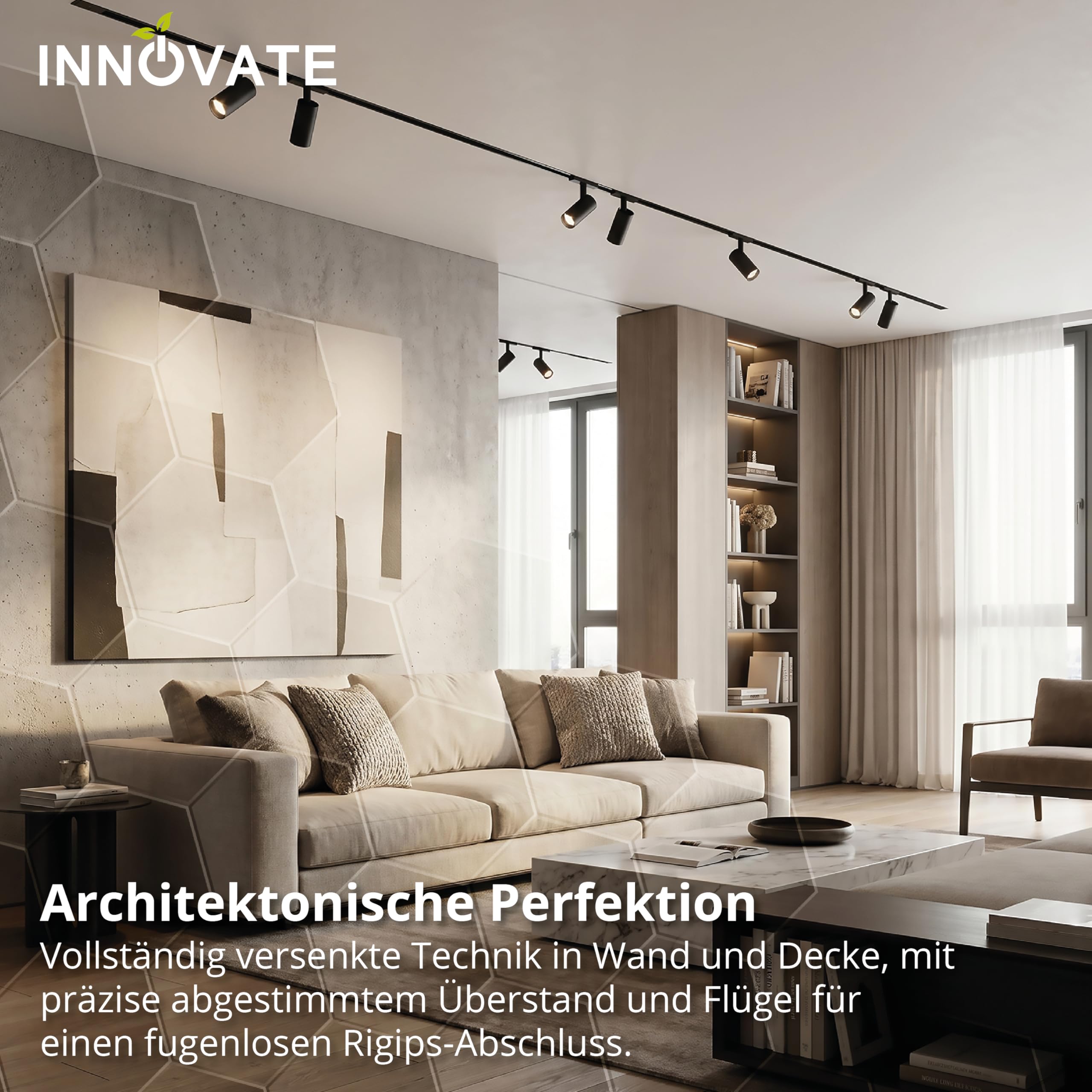 INNOVATE MagPro48 1 Phasen Schienensystem Niedervolt Phasenschiene Trockenbau [48V 4-polig 200cm] LED Lichtleiste Deckenbeleuchtung I Magnetische LED Schienensystem Lampen Lichtschienensystem Decke
