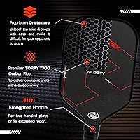 Vista 5 de Velocity Pro Pickleball Paddle, T700 Carbon Fiber with 16mm Proprietary Core, USAPA Approved, Elongated Anti-Slip Handle for Power, Spin, Control &