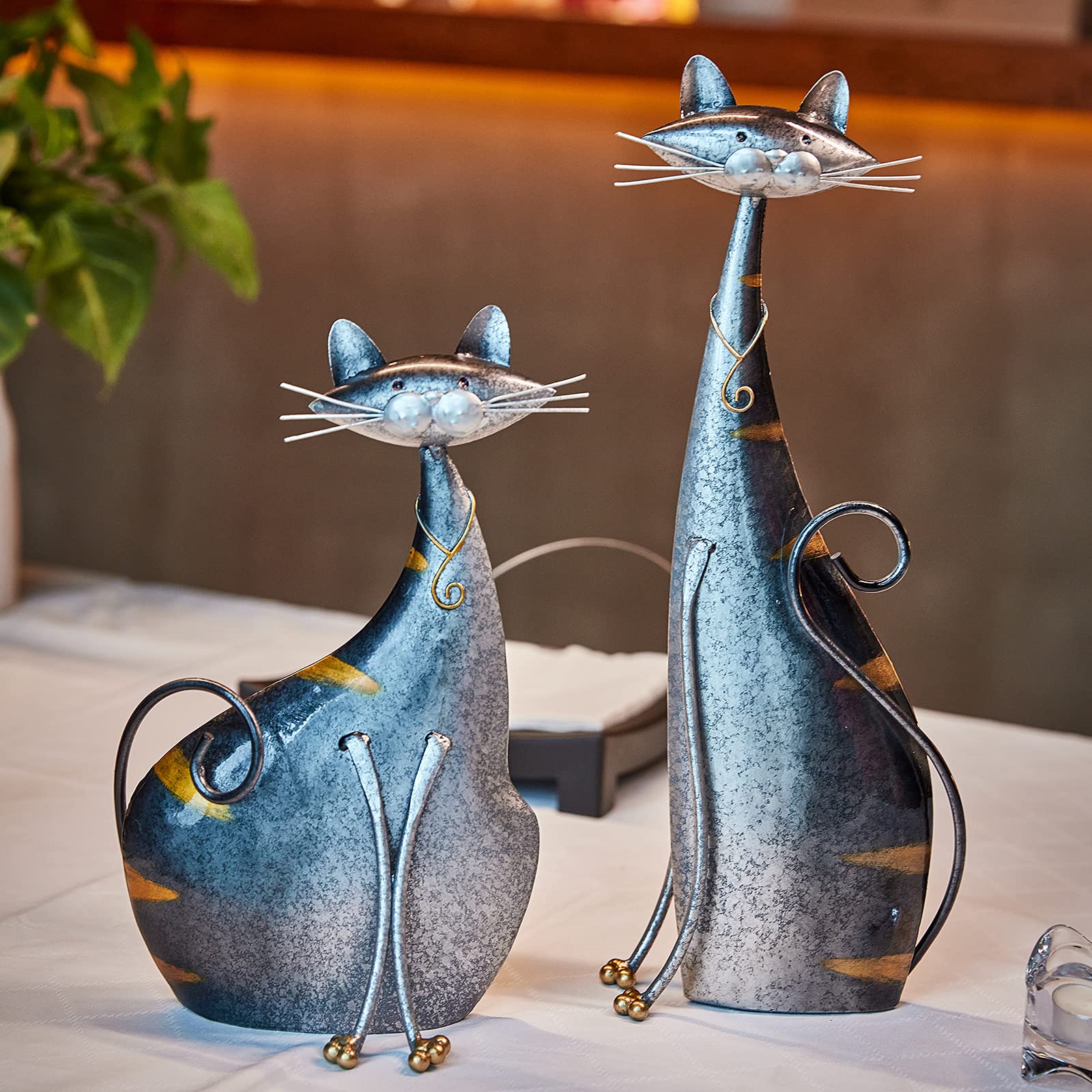 Amazon.co.jp: Aayla 高さ11.75インチ メタルシルバー 猫像