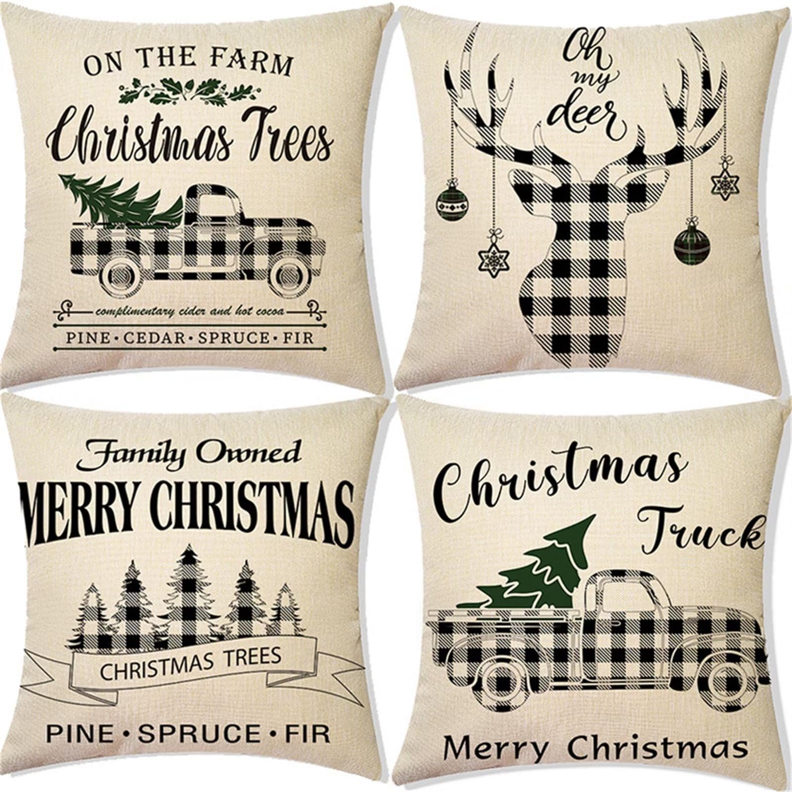 Fundas para Cojines de 65x65cm,Juego de 4 Funda de Almohada del Decorativos de Tela de Lino,Navidad roja Funda de Almohada Cuadrado para Sala Sofá Cama Decoración para Hogar Fundas YG1108