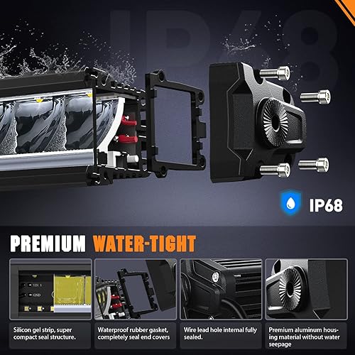 Miniatura 5 de Nilight Barra de luz LED de una sola fila de 53 pulgadas 2 unidades 15 W 1680 lúmenes antideslumbrante DRL todoterreno delgada IP68 con kit de