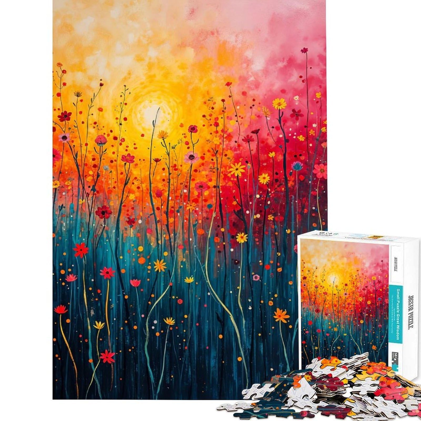 1000 Piece Puzzle For Adults Sunset Wildflowers Painting Puzzle for Adults Family Games For Family Fun Deal As Gifts for The Whole Family (Size 75x50cm)
