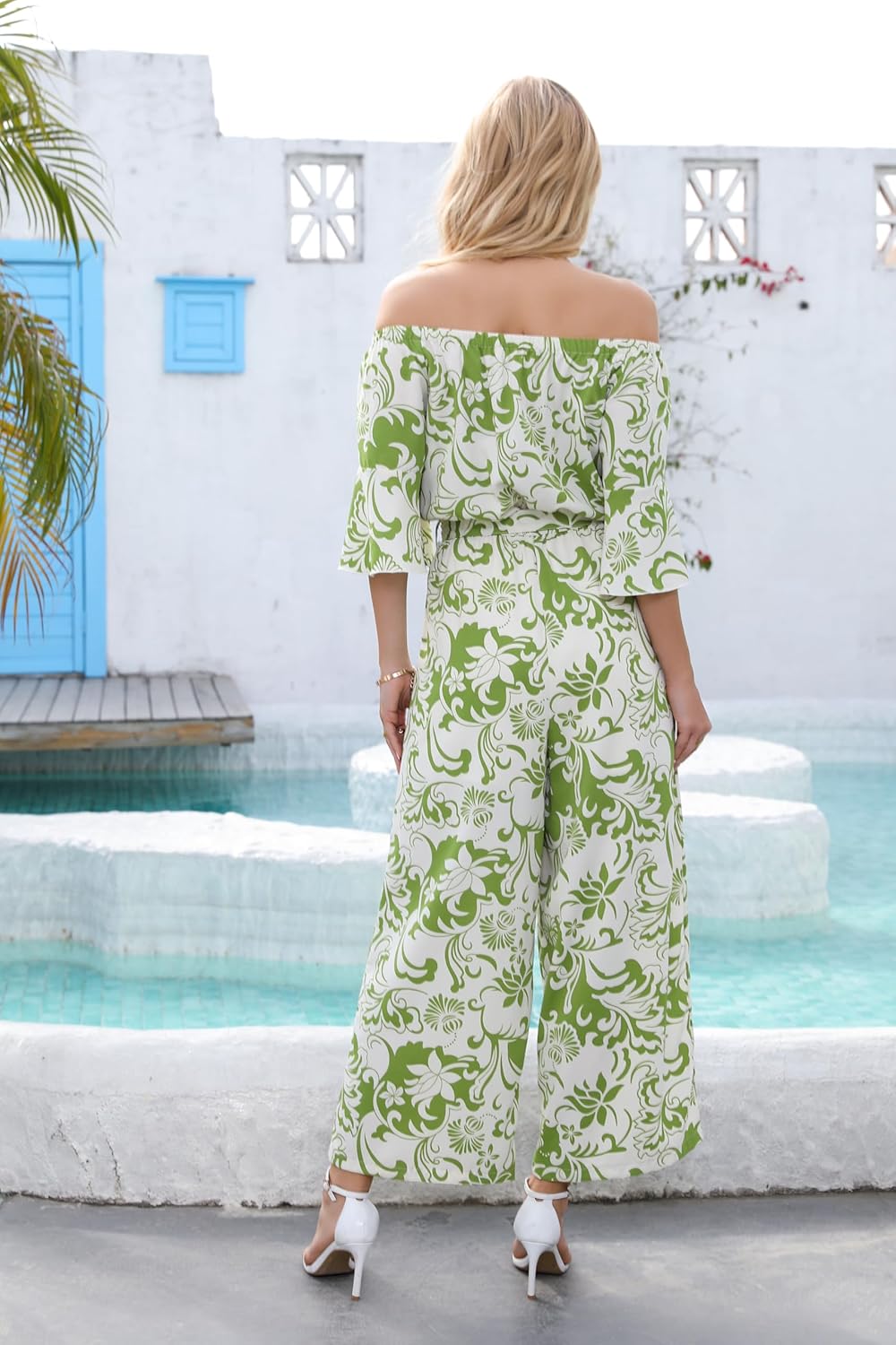 Love Welove Fashion Jumpsuits for Women Dressy Casual – Floral Spring Off Shoulder Wide Leg One Piece Romper Outfit - Image 5