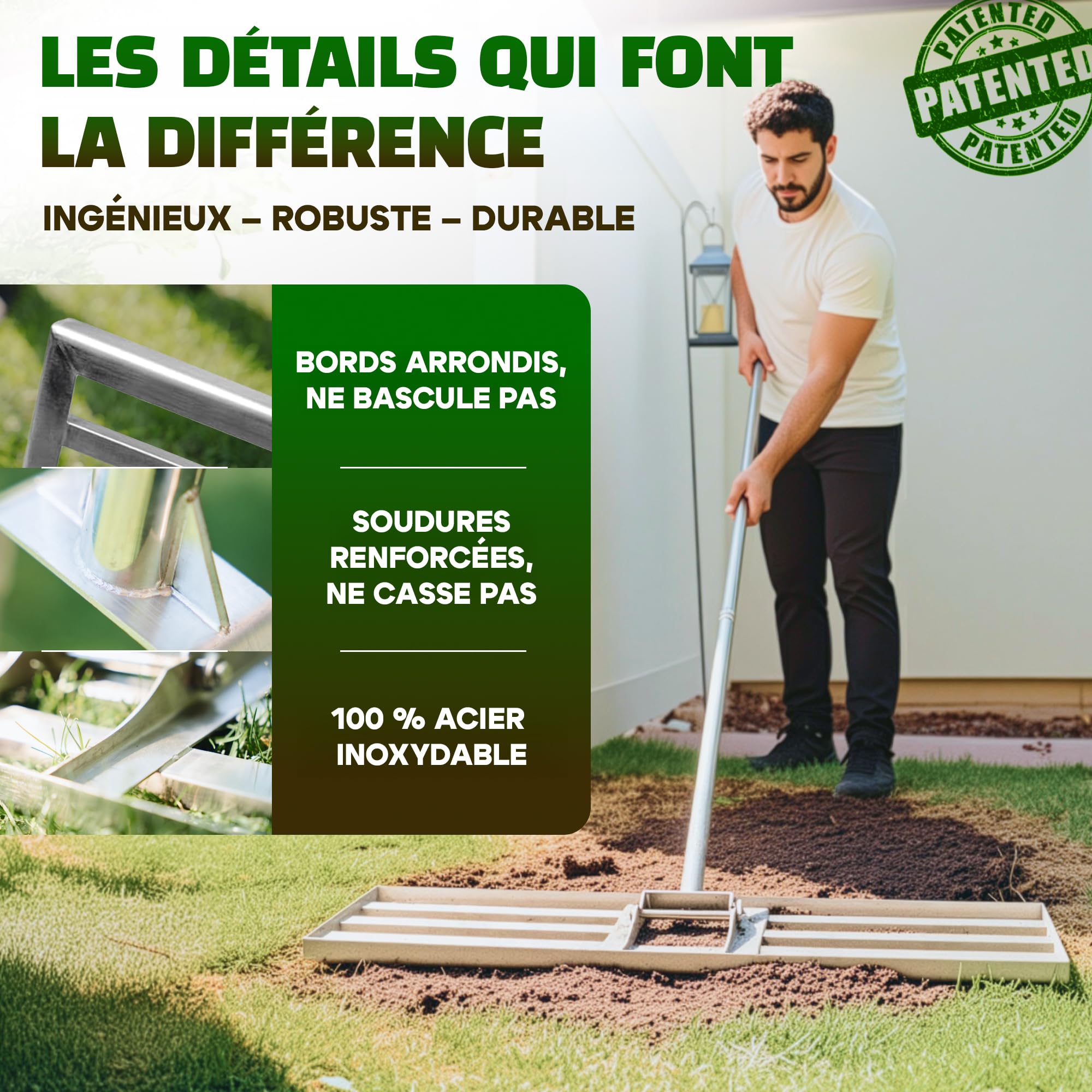 Rateau Nivellement 80x30cm + Scarificateur Gazon & Pelouse