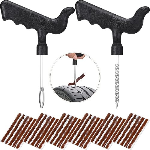 Frienda Kit de reparación de neumáticos de 32 piezas con kit de enchufe, mango en T, herramientas de reparación de neumáticos para reparar pinchazos