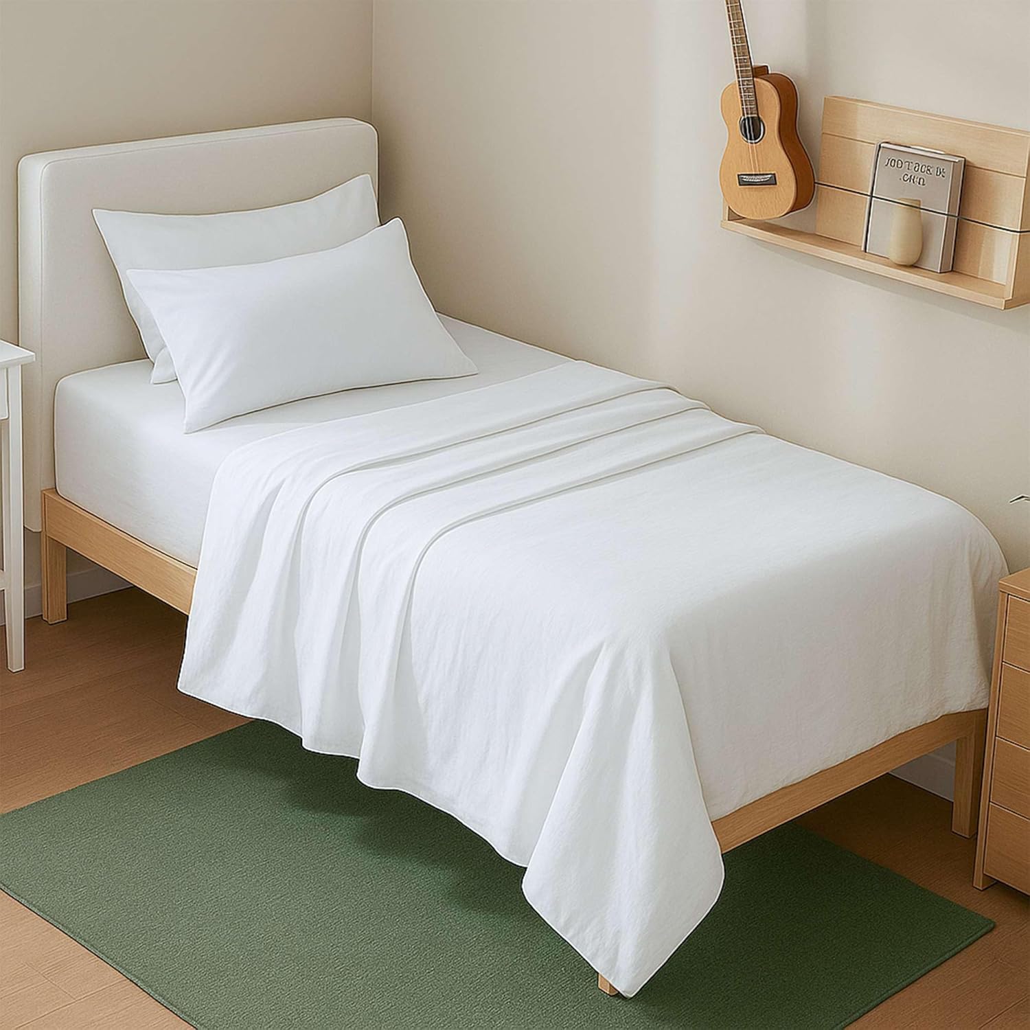 4 Piece Twin XL Sheet Set, Twin Extra Long Size White Solid 100% Egyptian Cotton, 600-Thread-Count Cooling Bed Sheets, 15 Inch Deep Pocket of Fitted Sheet, Twin Long Bed Sheets for Dorm Bedding