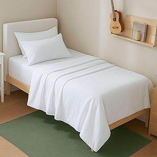 Way Fair 4 Piece Sheet Set 42" x 80" Size White Solid - 100% Egyptian Cotton, 600-Thread-Count Cooling Bed Sheets, 15 Inch Deep Pocket of Fitted Sheet, 42x80 Bunk Size Cotton Bed Sheets Set