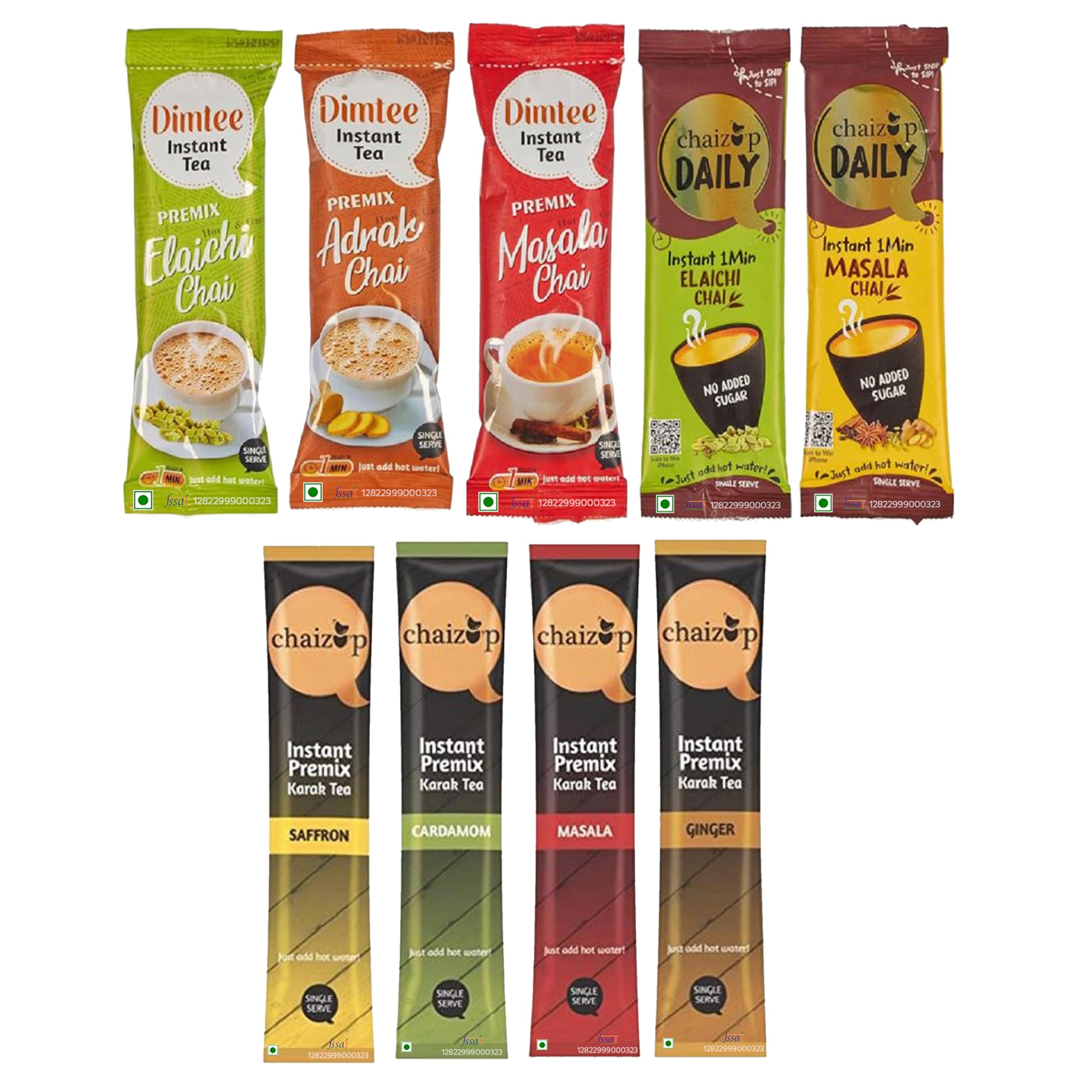 Chaizup Instant Premix Tea Masala +Cardamom+Ginger+Saffron+No Sugar (Cardamom+Masala) +Dimtee (Cardamom+Masala+ Ginger) Sachets | 4 Sachets x 9 Flavours,36 Sachets (B0D4DWFBT2) Amazon Price History, Amazon Price Tracker